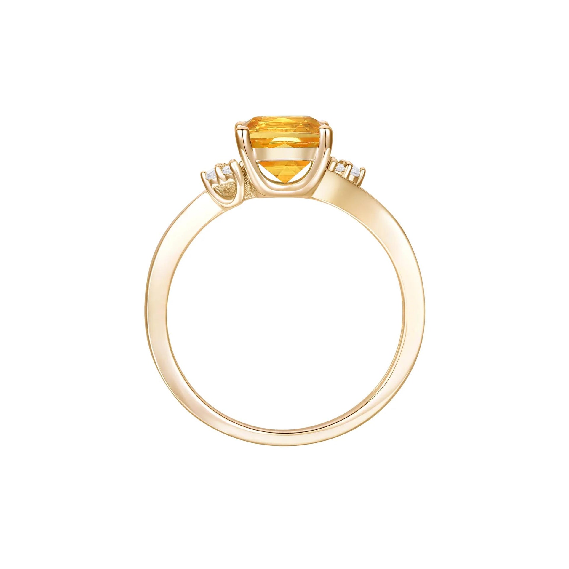 Citrine and Diamond Accent Ring 10K Yellow Gold Size 7.5 1mm
