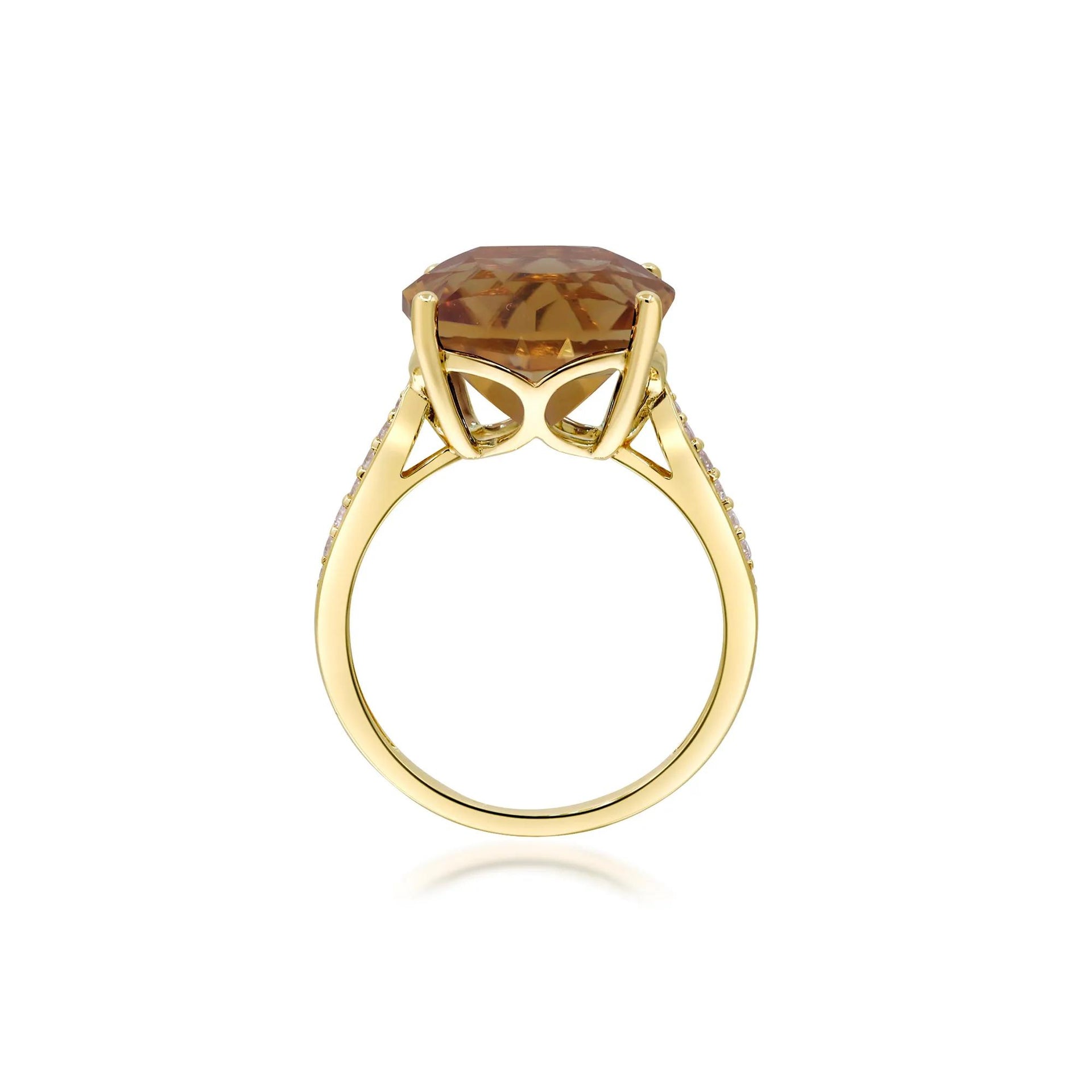 1/8 CT. Tw. Citrine & Diamond Cocktail Ring 10K Yellow Gold Size 5 2mm