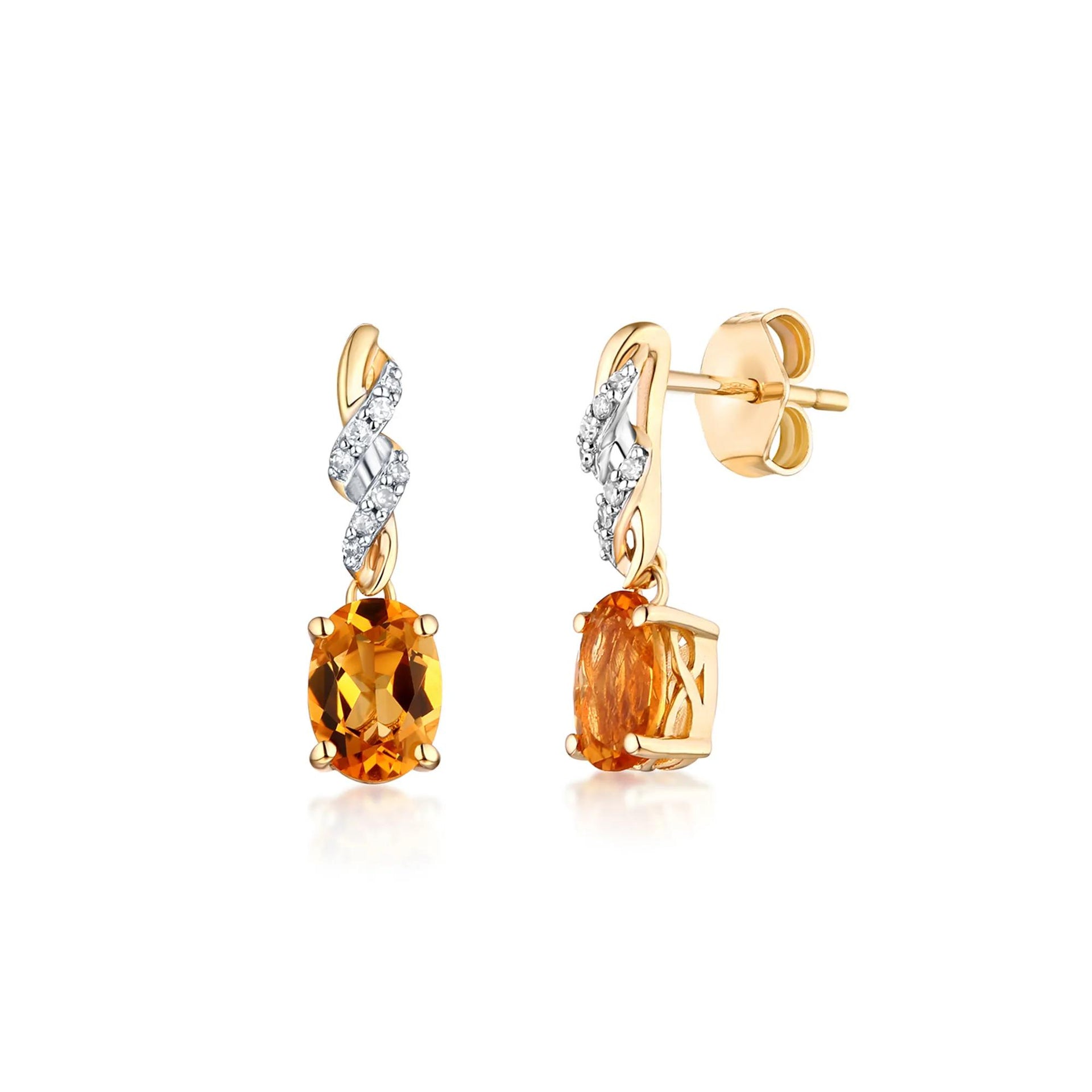 Citrine & Diamond Drop Earrings 10K Yellow Gold Size 5.00mm