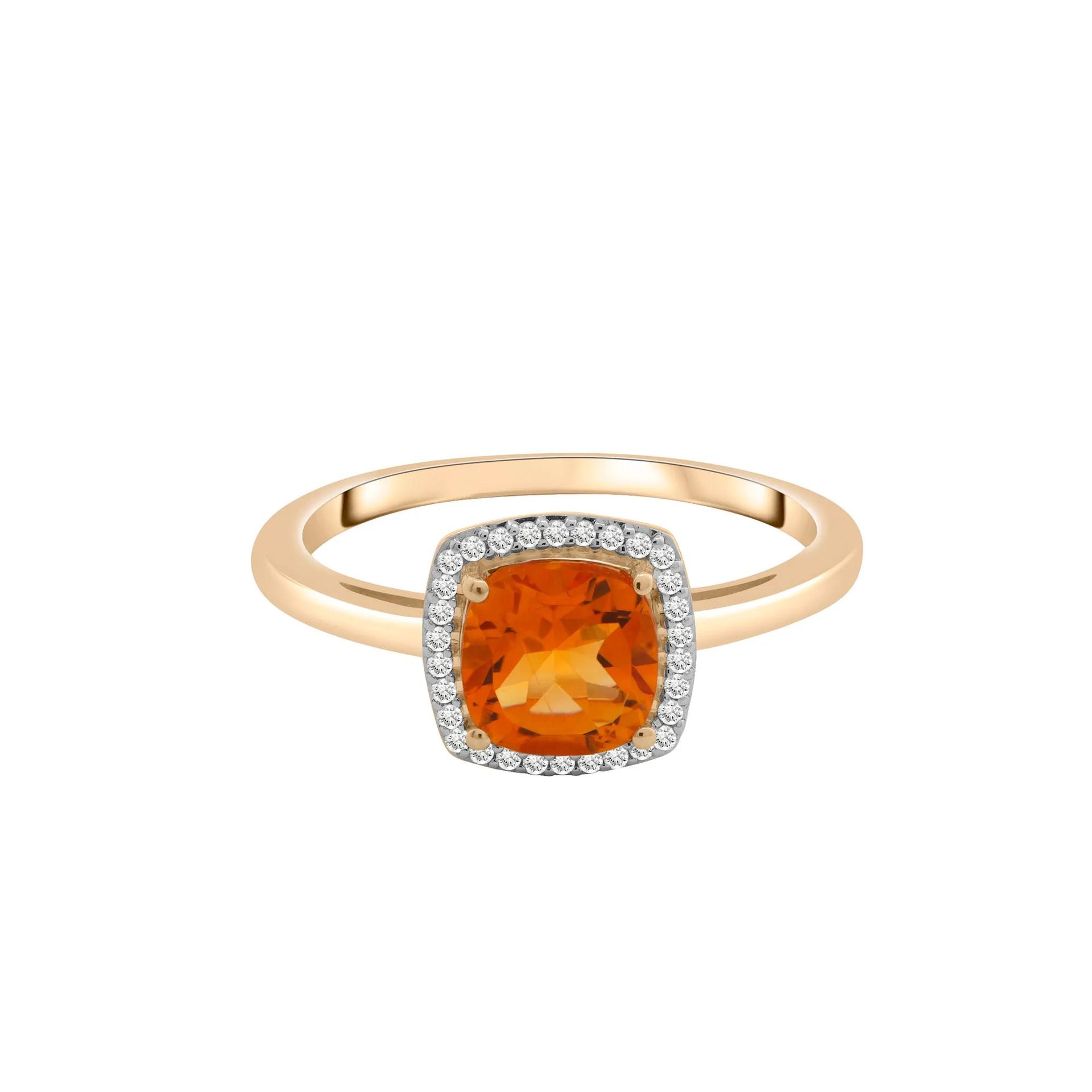 1/10 CT. Tw. Citrine and Diamond Halo Ring 10K Yellow Gold Size 6.5 1.5mm