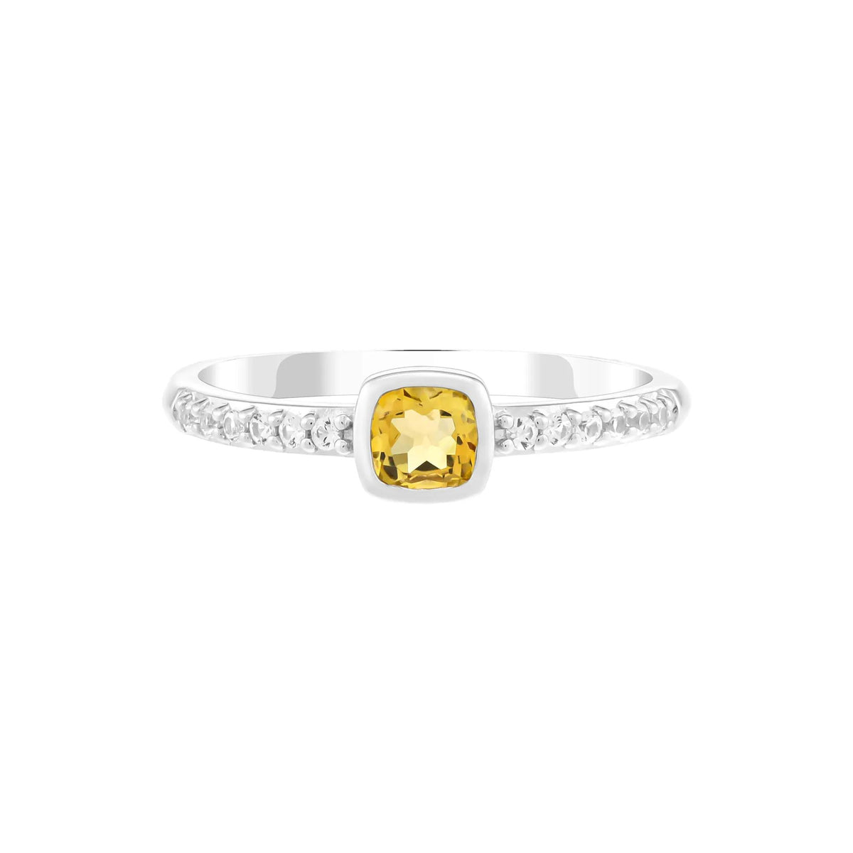 Citrine and Lab-Created White Sapphire Bezel Ring .925 Sterling Silver Size 7