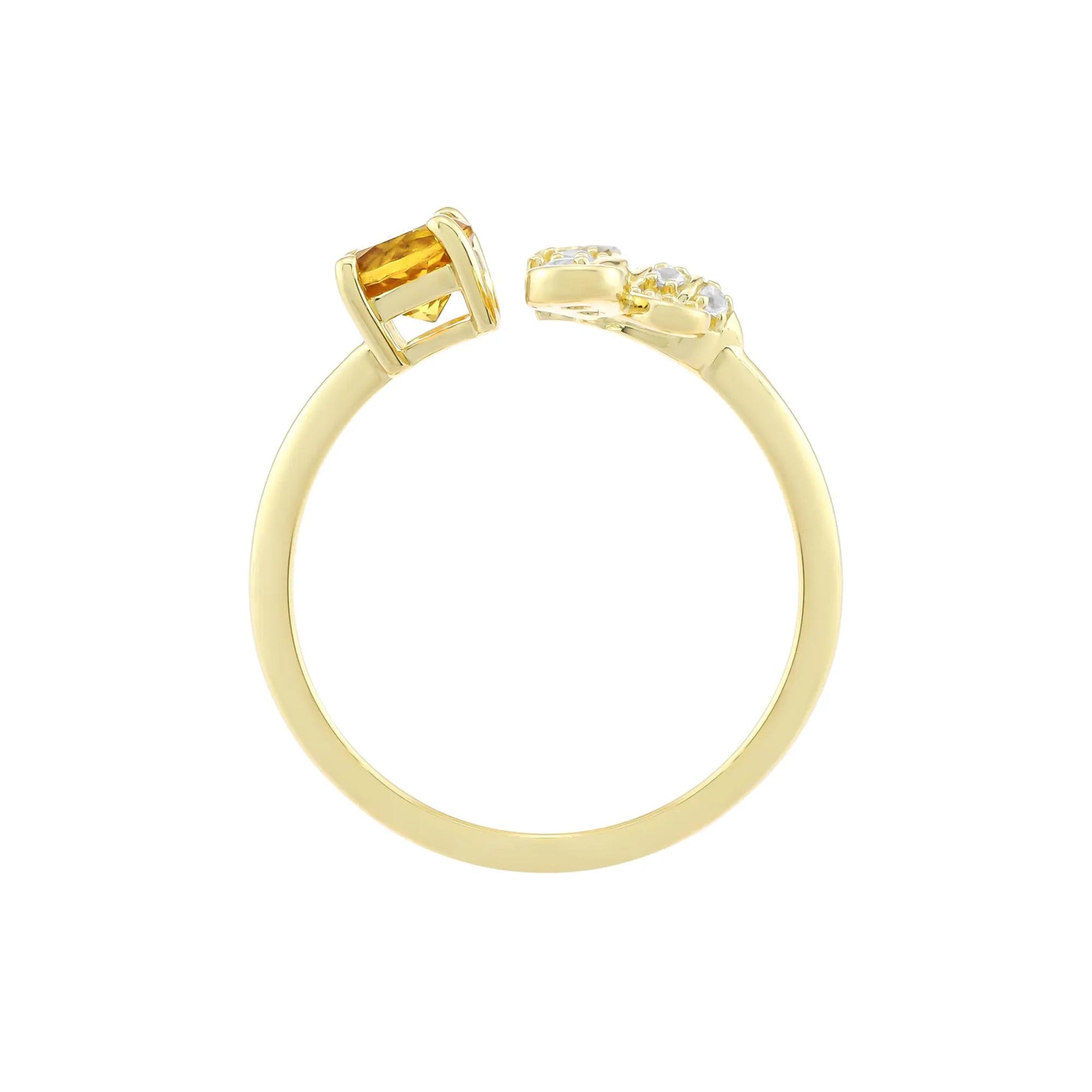 Citrine and White Sapphire Bee Ring 10K Yellow Gold Size 8 1.5mm