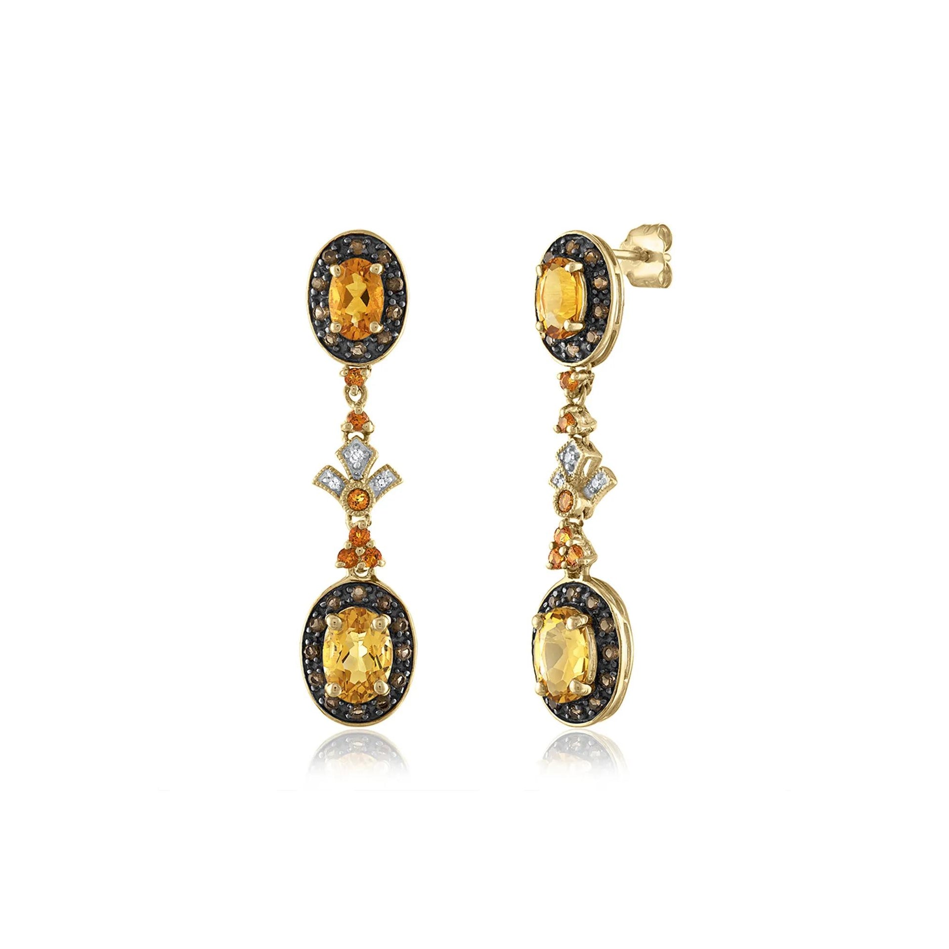 Citrine Smoky Quartz and Diamond Accent Drop Earrings 10K Yellow Gold Size 7.60mm