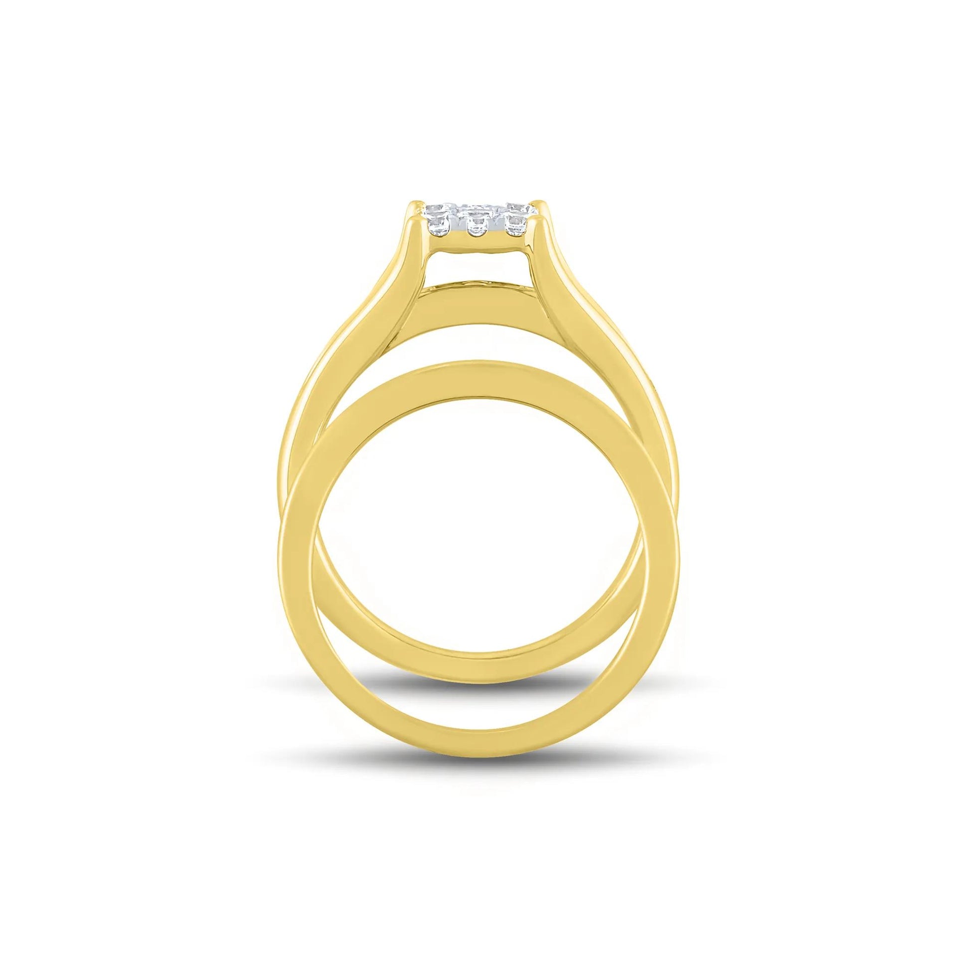 1 CT. Tw. Composite Diamond Engagement Ring Set 10K Yellow Gold Round Brilliant Cut Size 6.5 1mm