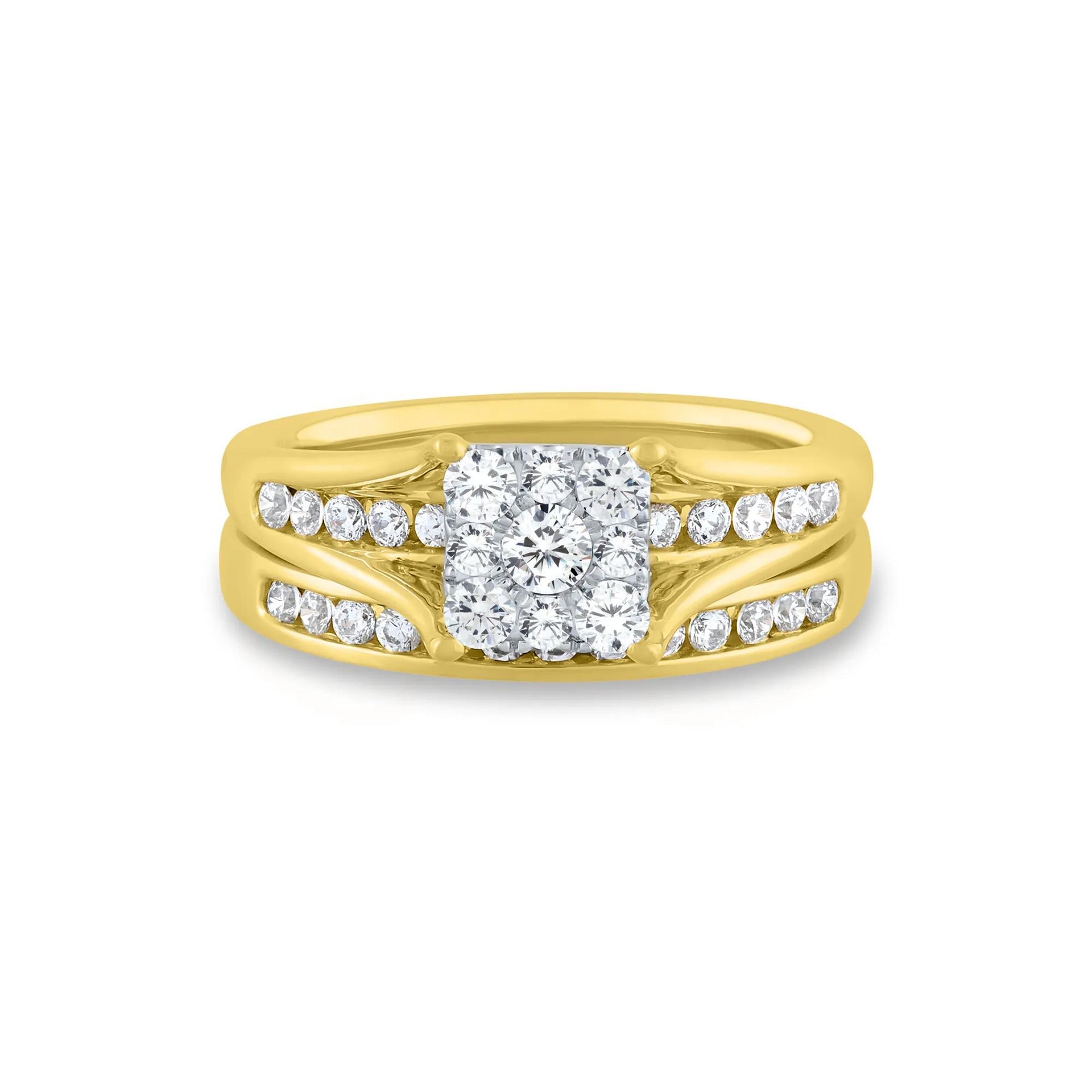 1 CT. Tw. Composite Diamond Engagement Ring Set 10K Yellow Gold Round Brilliant Cut Size 6.5 1mm