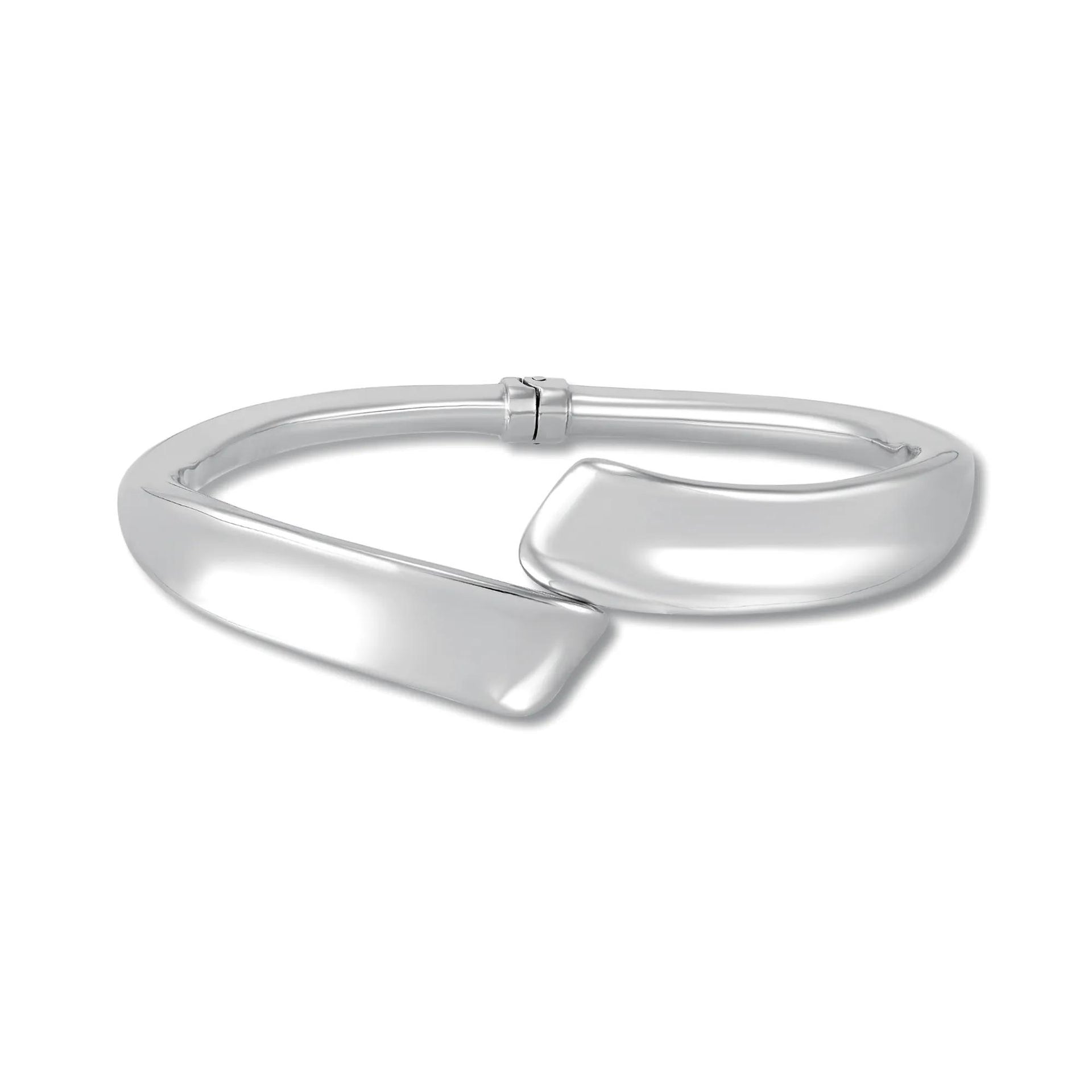 Concave Bypass Bangle Bracelet .925 Sterling Silver White Size 23.00mm