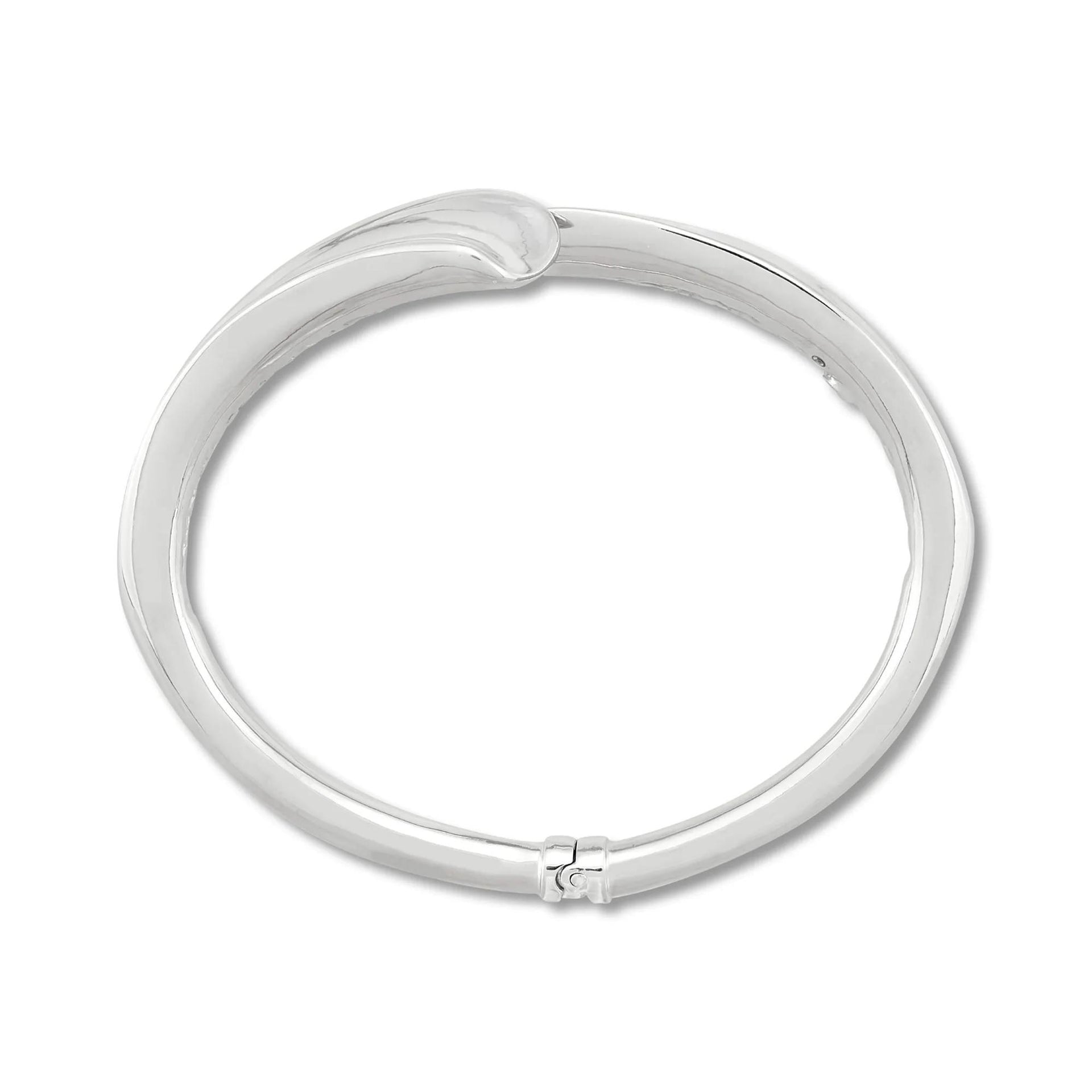 Concave Bypass Bangle Bracelet .925 Sterling Silver White Size 23.00mm