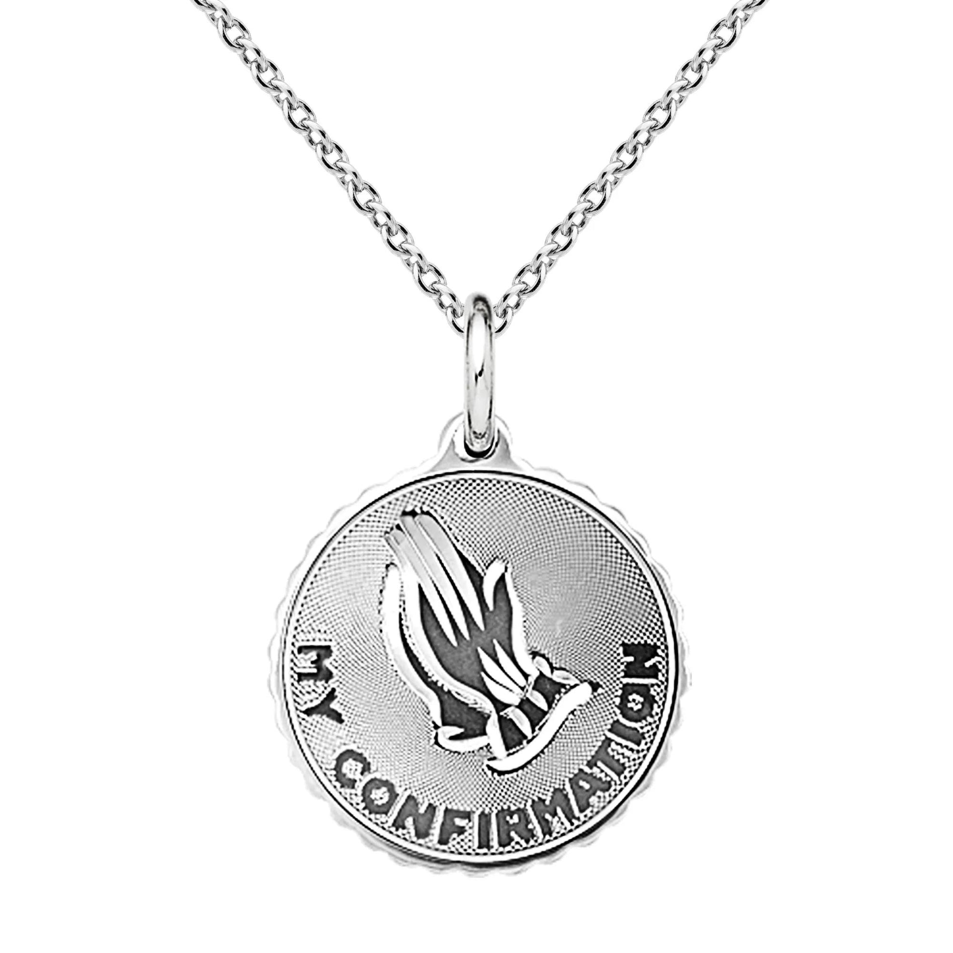 Confirmation Prayer Hands Pendant Necklace .925 Sterling Silver White Size 18"