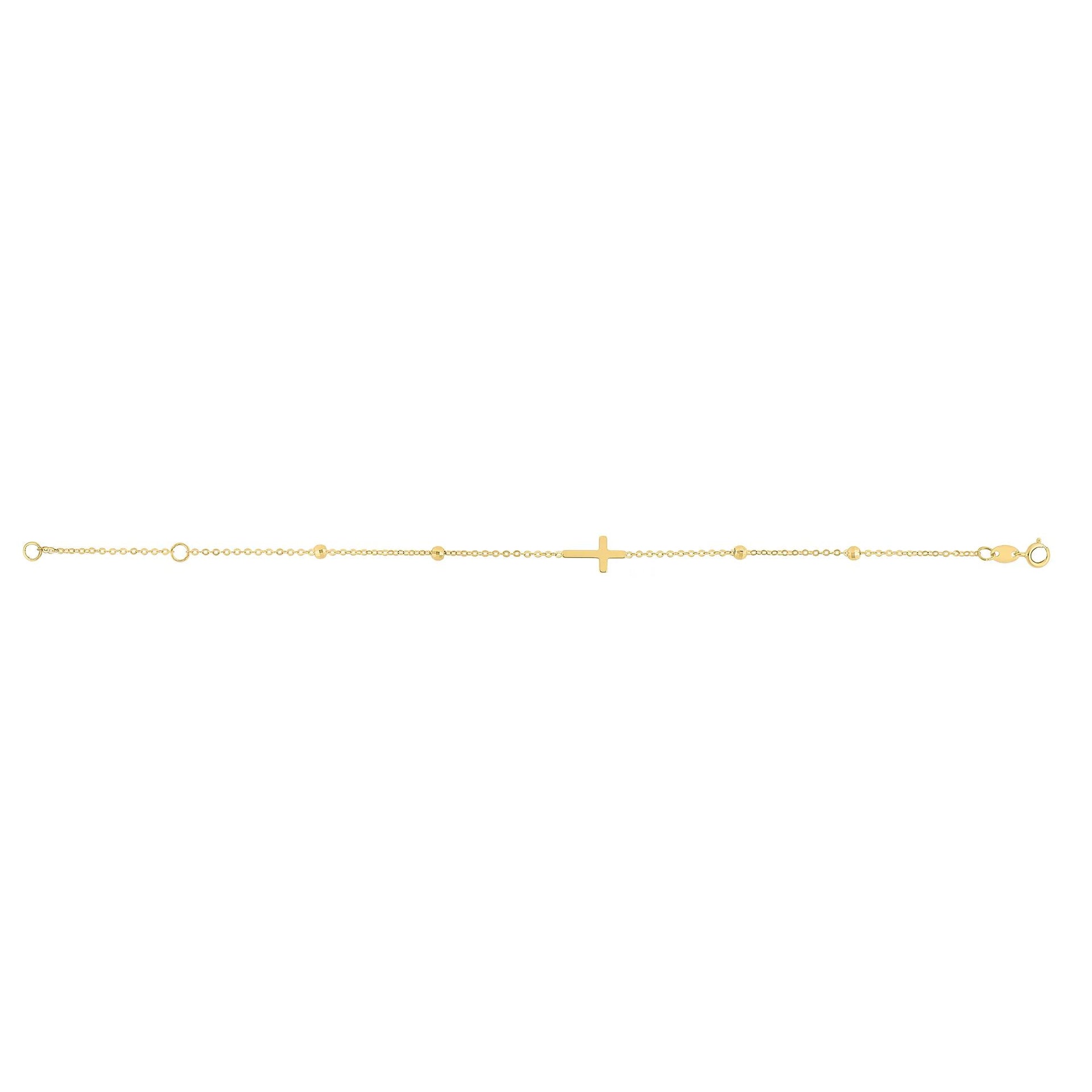 Cross Bracelet 14K Yellow Gold Size 7"