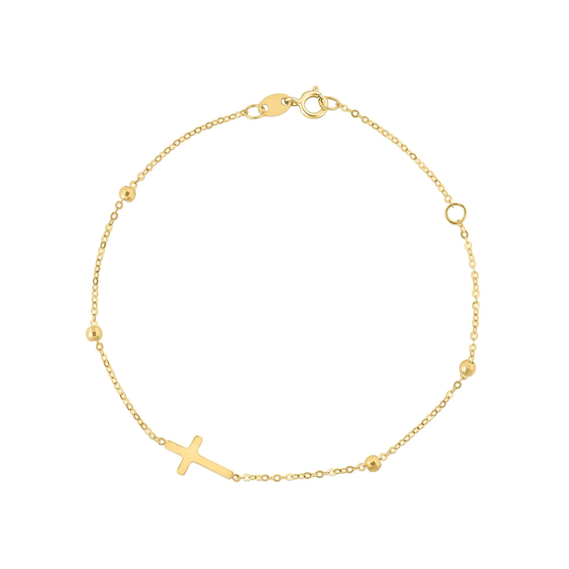 Cross Bracelet 14K Yellow Gold Size 7"