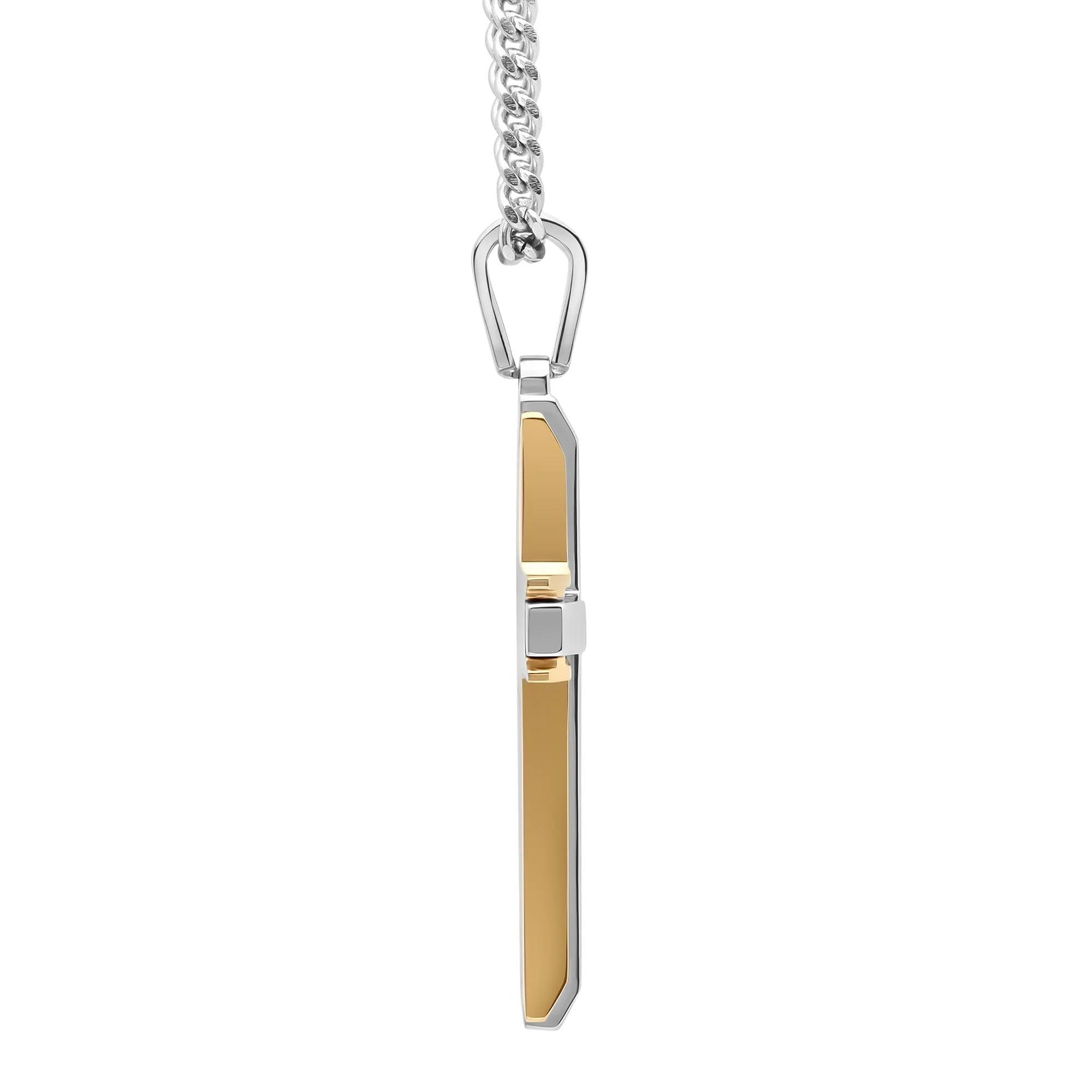 Cross Pendant Necklace with Diamond Accent Stainless Steel and Yellow Ion-Plated Stainless Steel Gray Size 24"