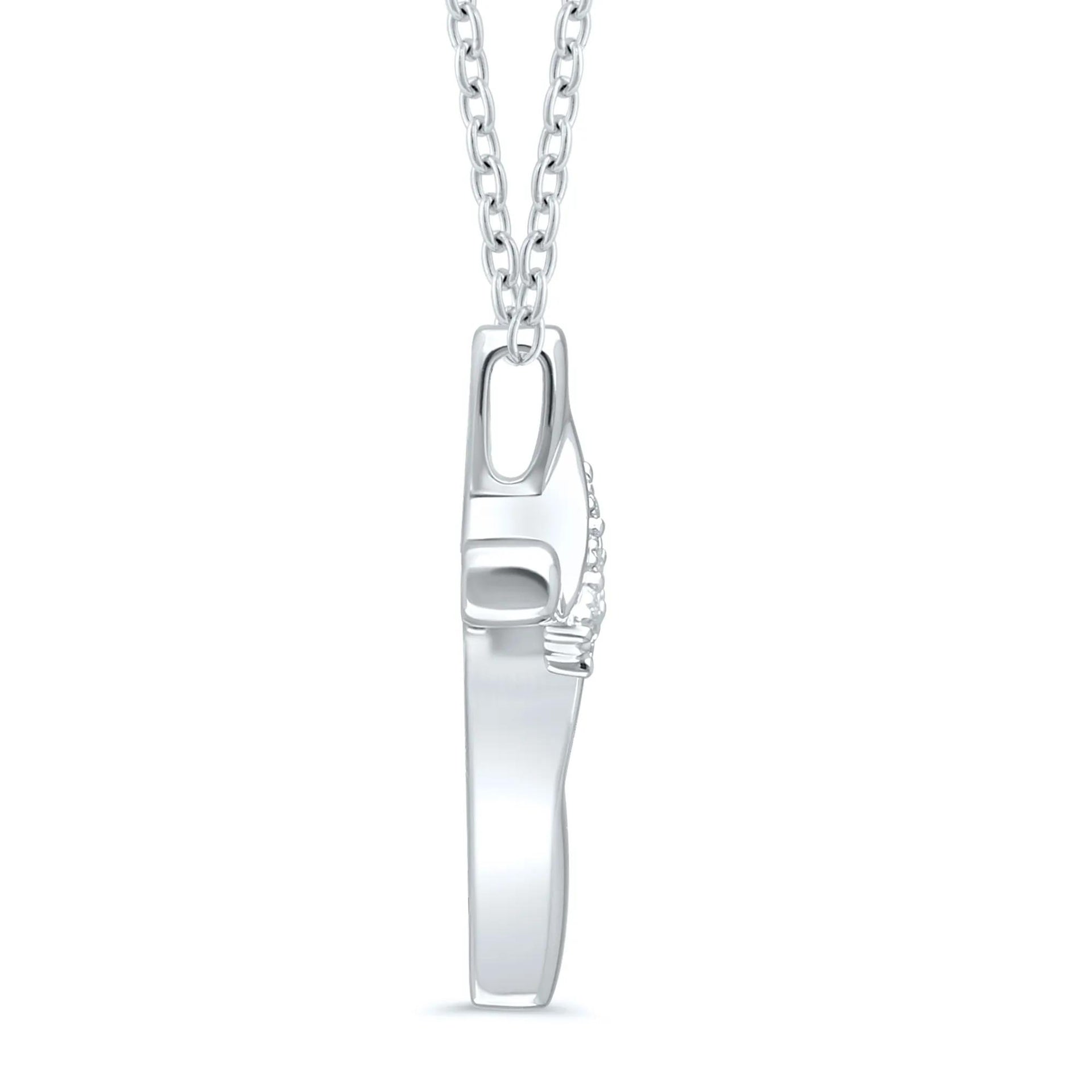 Cross Pendant Necklace with Diamond Accents .925 Sterling Silver White Size 18"