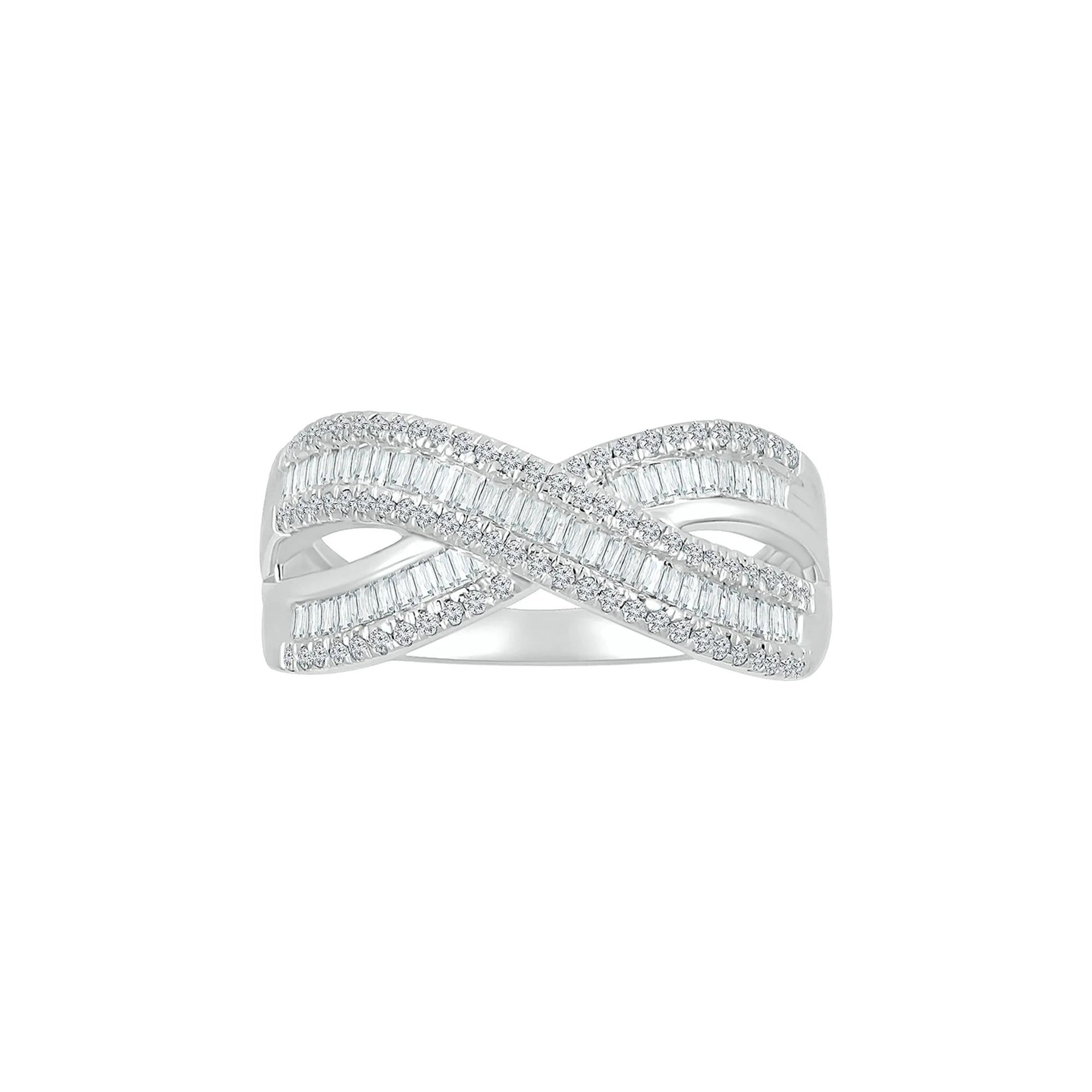5/8 CT. Tw. Crossover Ring with Baguette Diamonds 10K White Gold Size 7.5