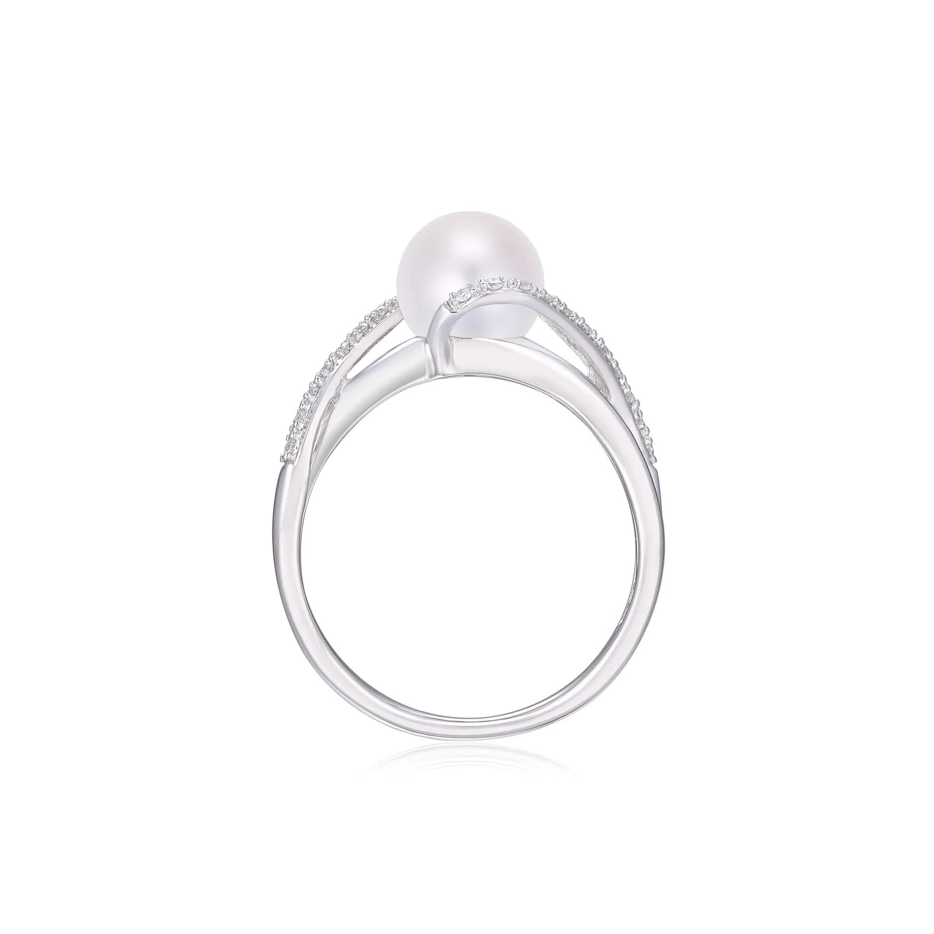 Cultured Freshwater Pearl and Diamond Ring 10K White Gold Round Brilliant Cut Size 6.5 3.5mm