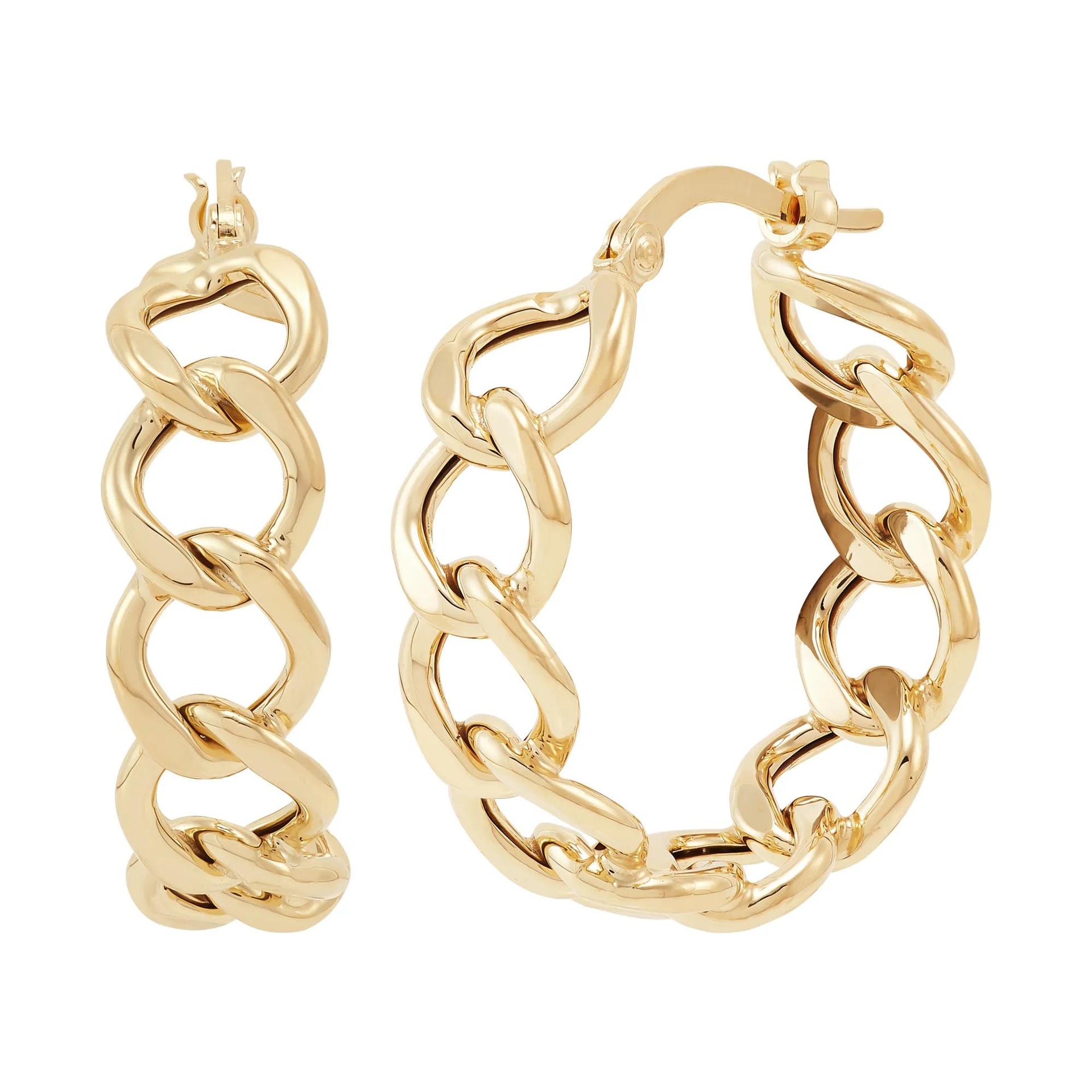 Curb Chain Hoop Earrings 14K Yellow Gold Size 20.00mm