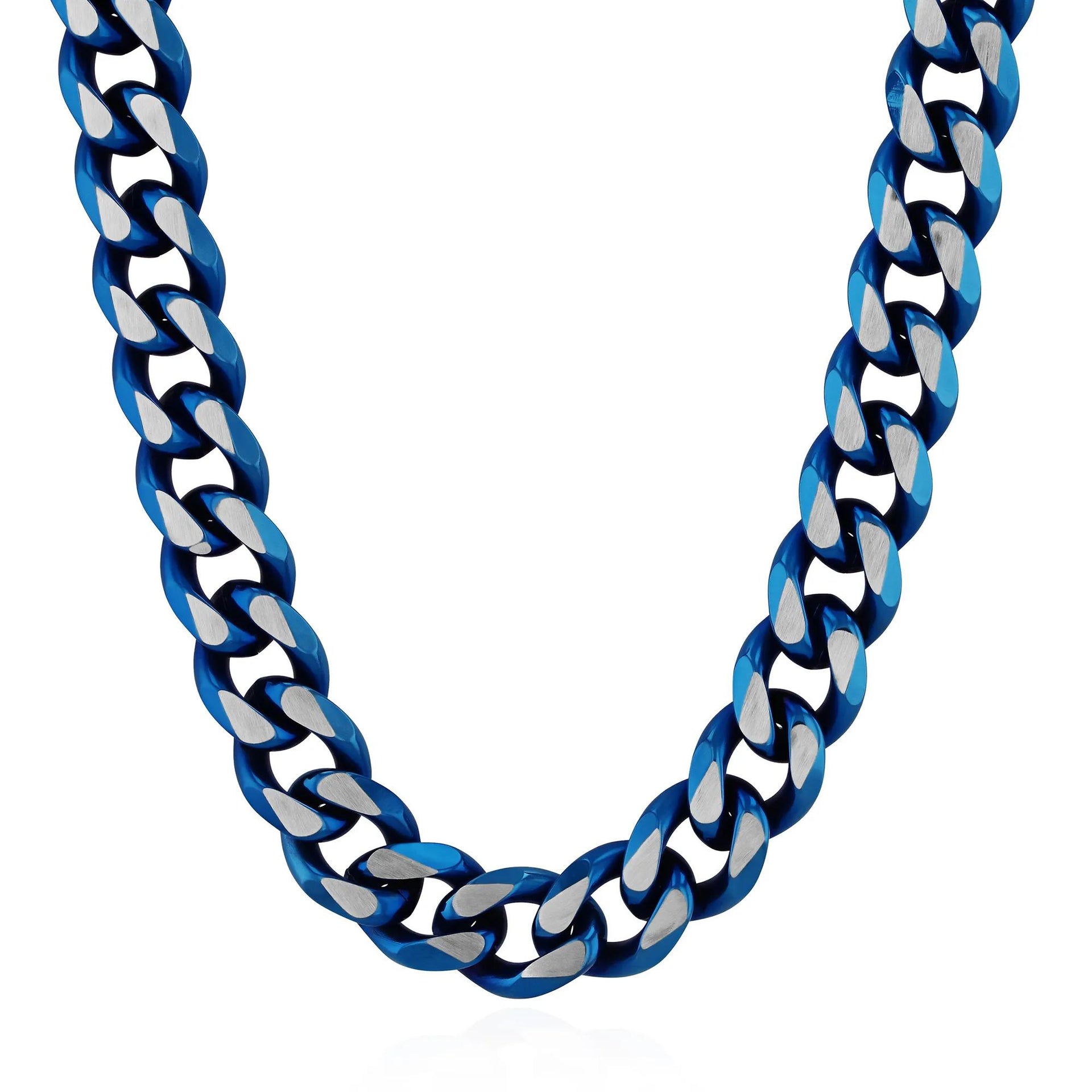 Curb Chain Necklace Blue Ion-Plated Stainless Steel Size 24"