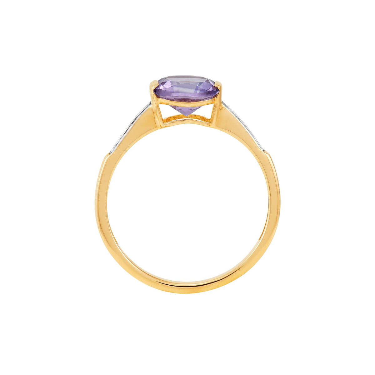 1/10 CT. Tw. Cushion-Cut Amethyst and Diamond Ring 10K Yellow Gold Round Brilliant Cut Size 8 1mm