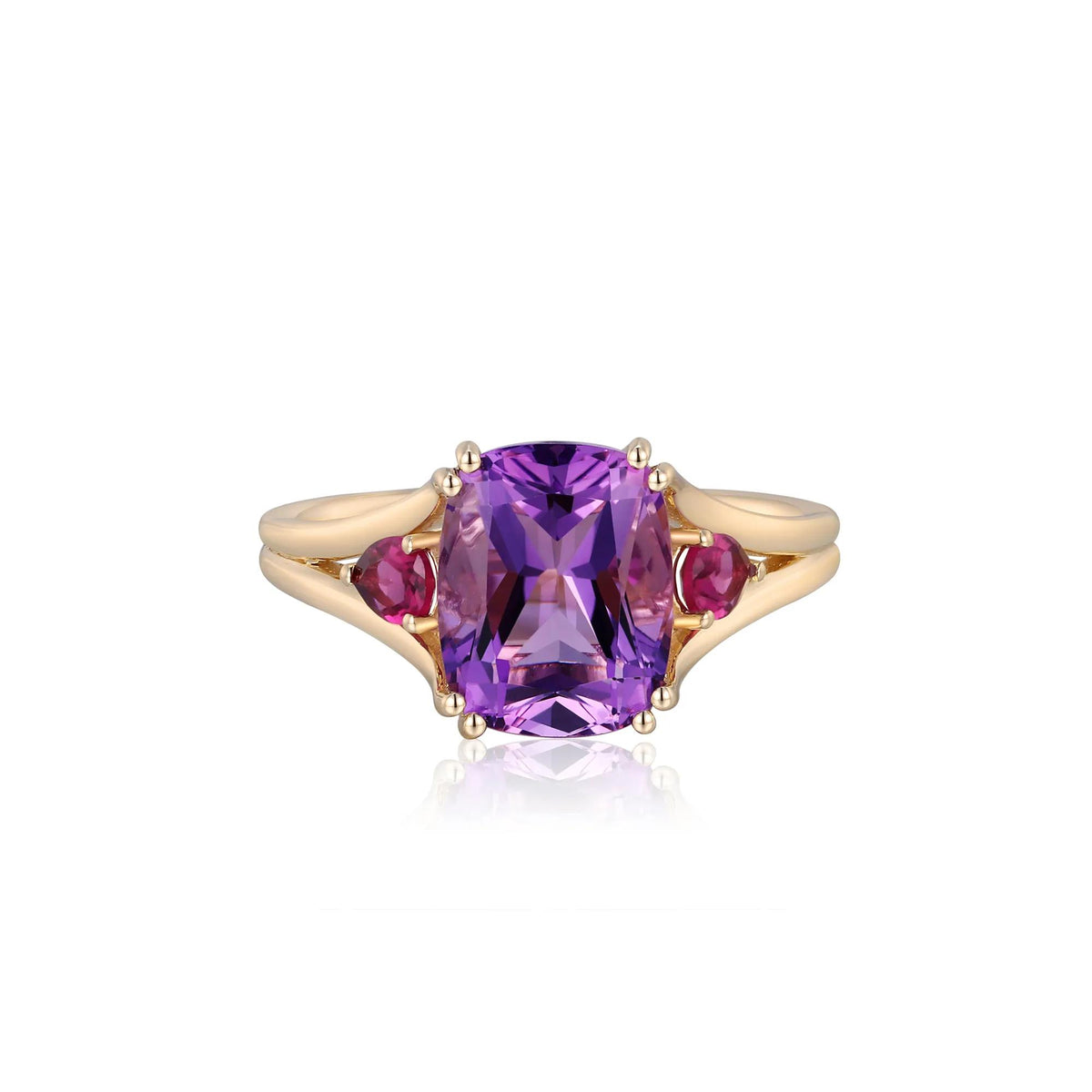Cushion-Cut Amethyst and Rhodolite Ring 10K Yellow Gold Size 8.5