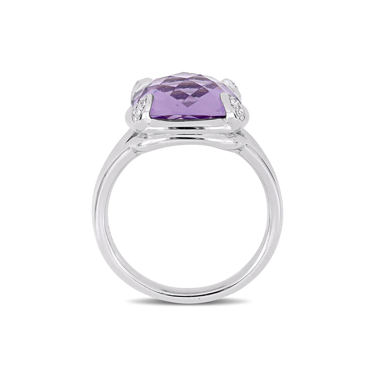 Cushion-Cut Amethyst & White Topaz Ring .925 Sterling Silver Size 7