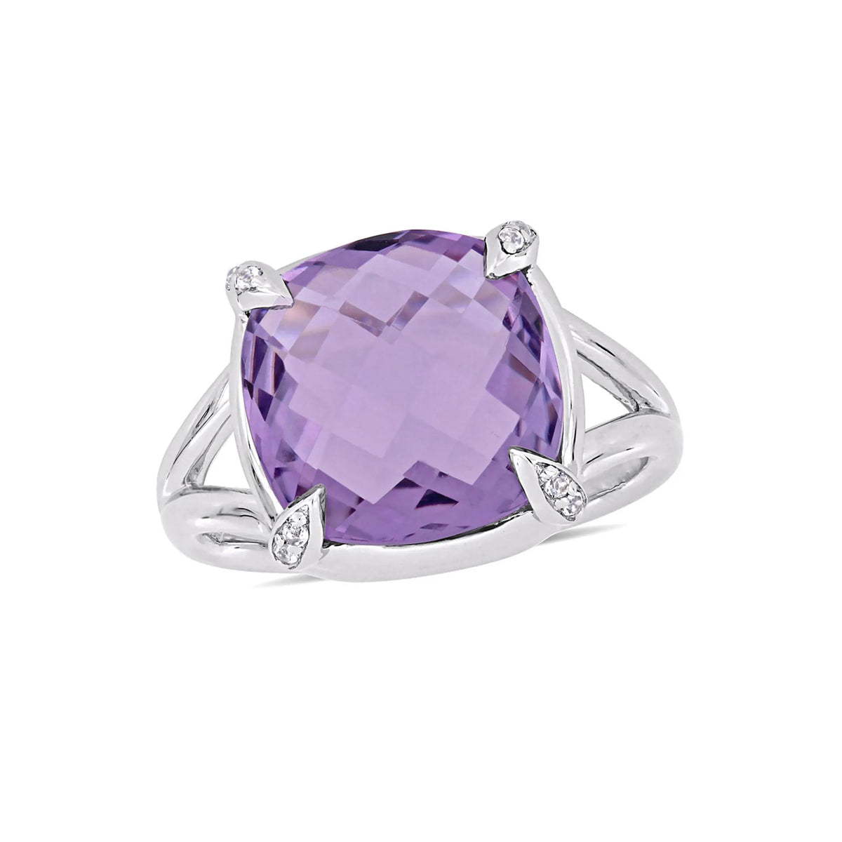 Cushion-Cut Amethyst & White Topaz Ring .925 Sterling Silver Size 7