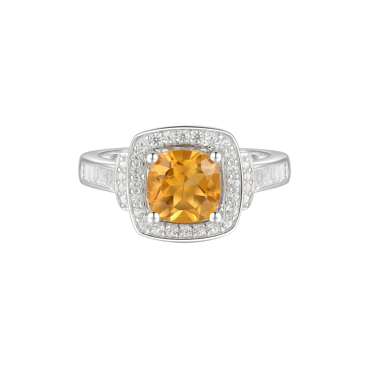 Cushion-Cut Citrine & Lab Created White Sapphire Earring Pendant Necklace & Ring Set .925 Sterling Silver Size 7.5