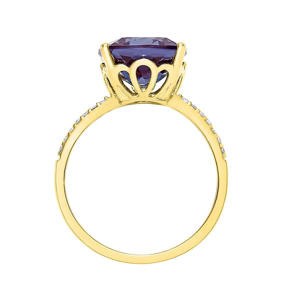 Cushion-Cut Lab Created Alexandrite Ring 10K Yellow Gold Size 7.5