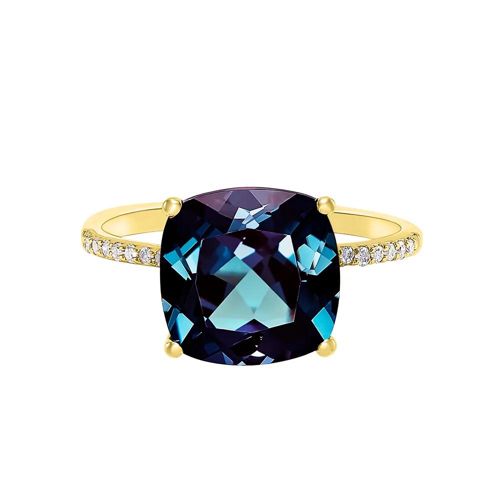 Cushion-Cut Lab Created Alexandrite Ring 10K Yellow Gold Size 7.5