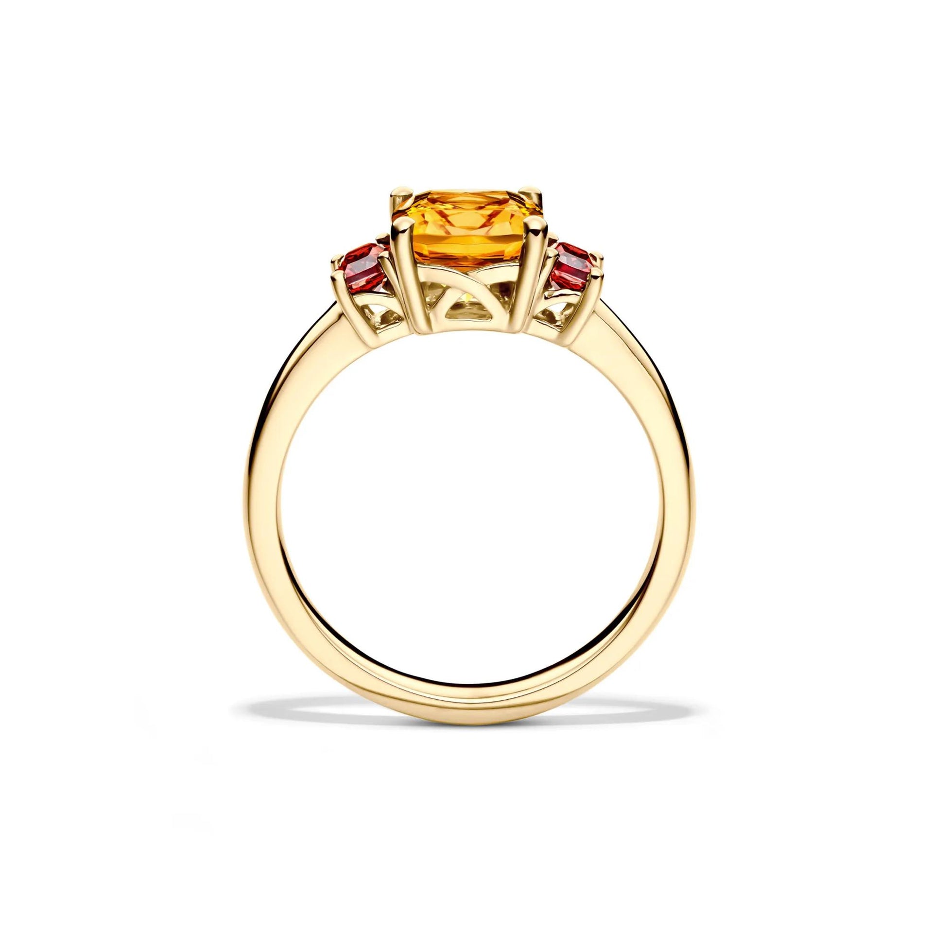 Cushion-Cut Citrine and Garnet Ring 10K Yellow Gold Size 7