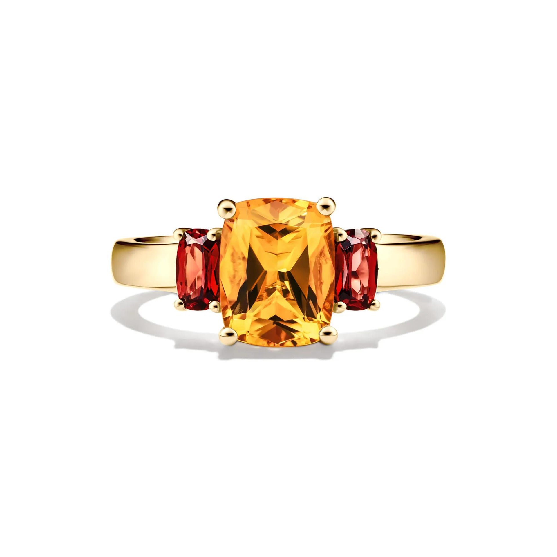 Cushion-Cut Citrine and Garnet Ring 10K Yellow Gold Size 7