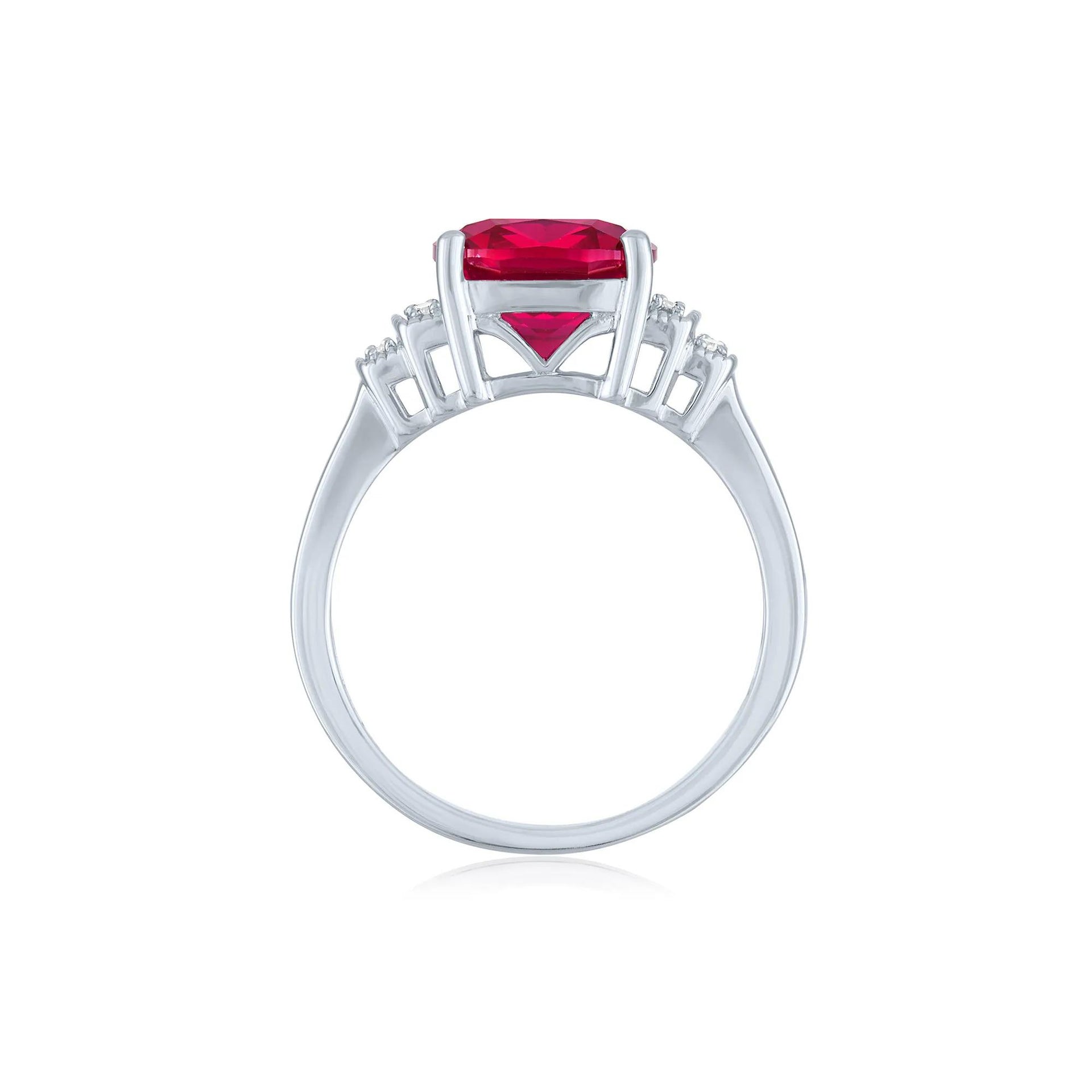 1/10 CT. Tw. Cushion-Cut Lab-Created Ruby & Diamond Ring .925 Sterling Silver White Size 7 1mm
