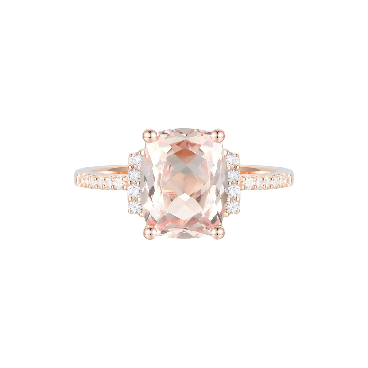 1/7 CT. Tw. Cushion-Cut Morganite and Diamond Ring 10K Rose Gold Round Brilliant Cut Size 8.5 1mm