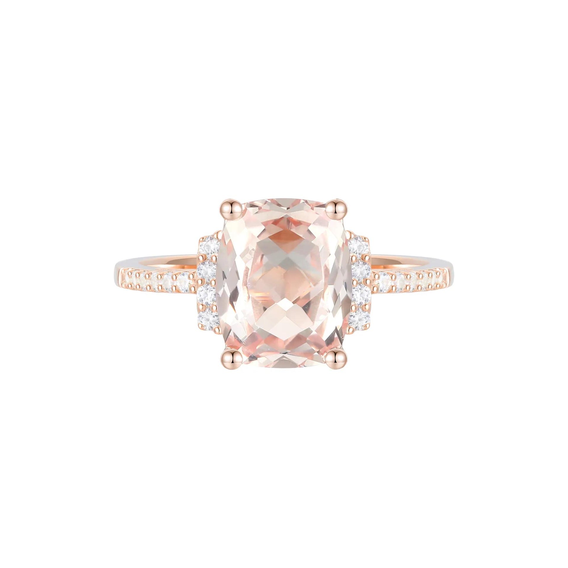 1/7 CT. Tw. Cushion-Cut Morganite and Diamond Ring 10K Rose Gold Round Brilliant Cut Size 5.5 1mm