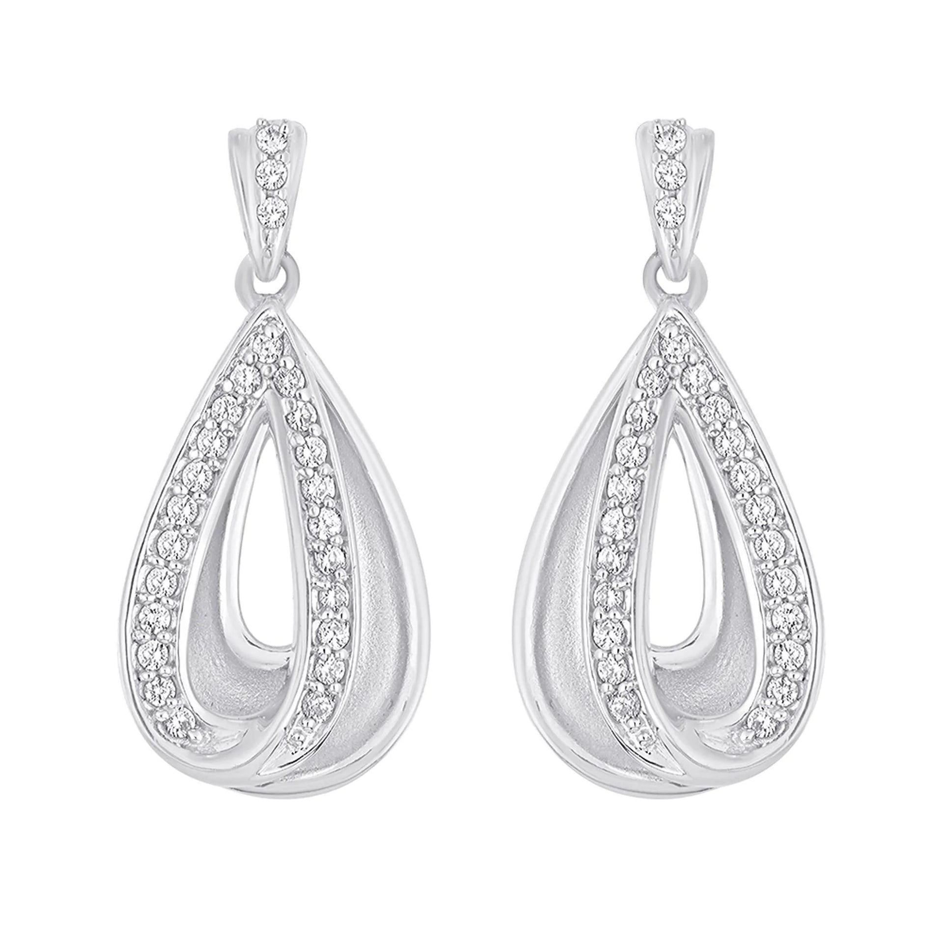 1/5 CT. Tw. Deep Drop Diamond Earrings .925 Sterling Silver White Size 11.00mm