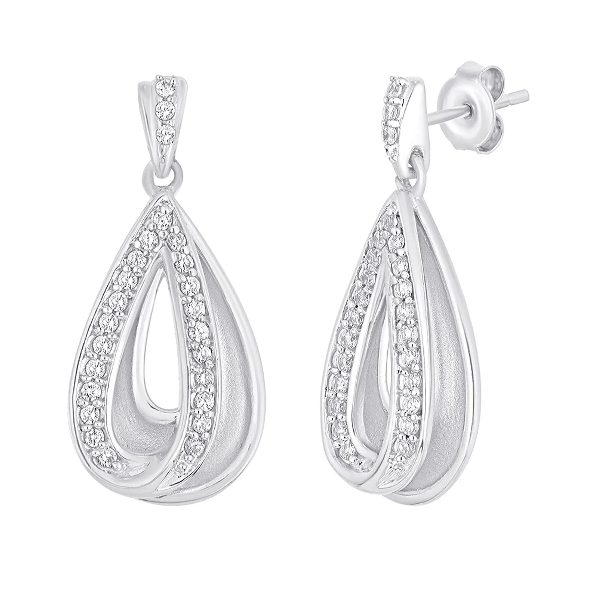 1/5 CT. Tw. Deep Drop Diamond Earrings .925 Sterling Silver White Size 11.00mm