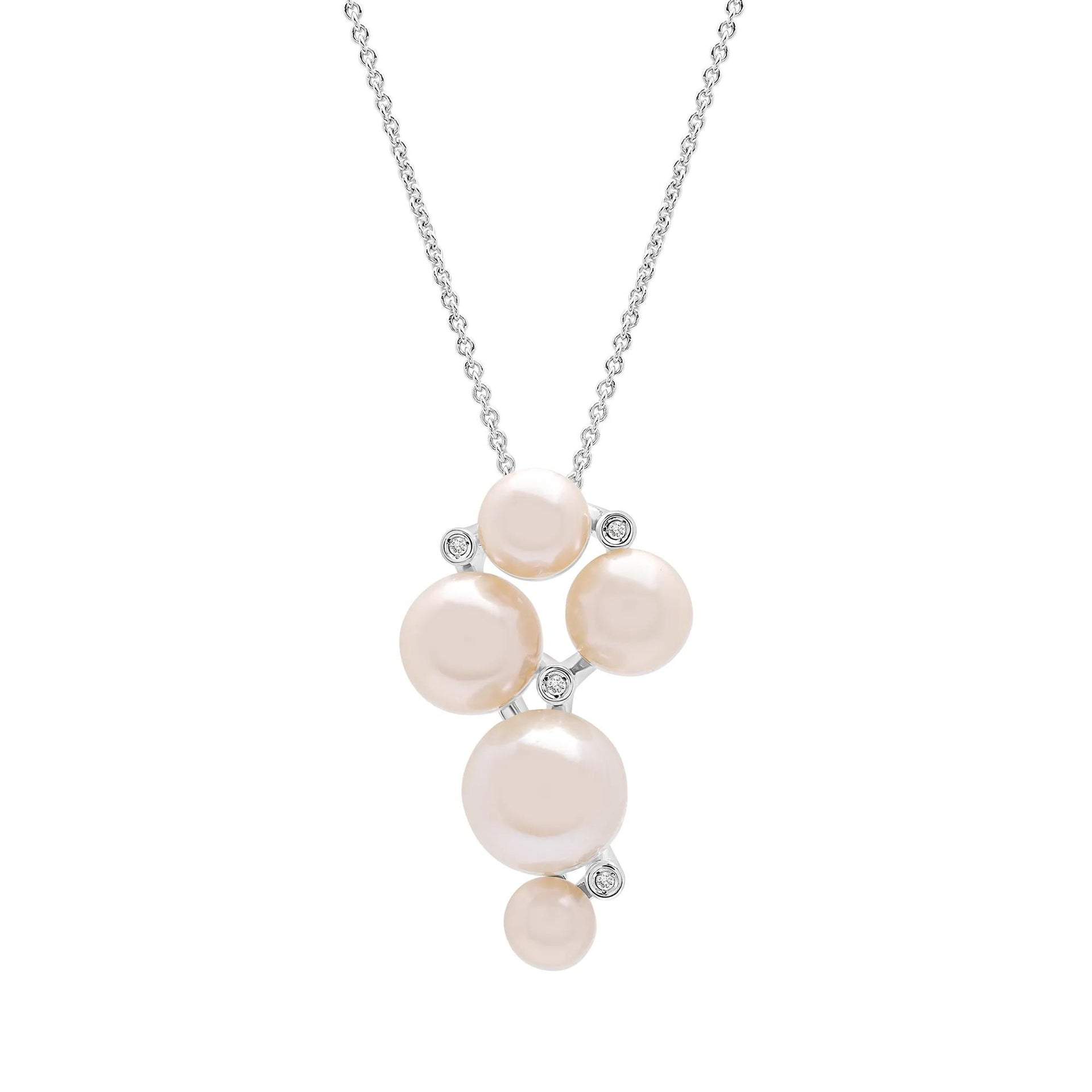 Diamond Accent and Freshwater Cultured Pearl Pendant Necklace .925 Sterling Silver White Size 18"