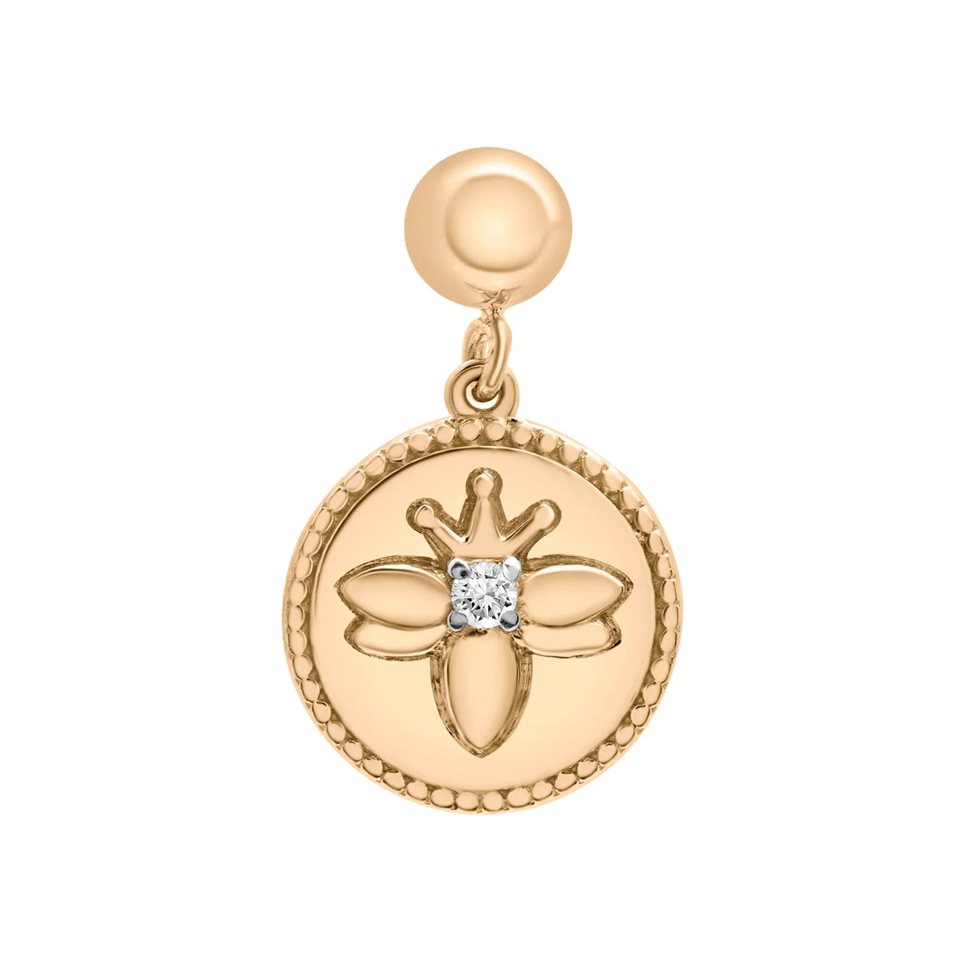 Diamond Accent Bee Disc Bead Charm .925 Sterling Silver White Size 11.50mm