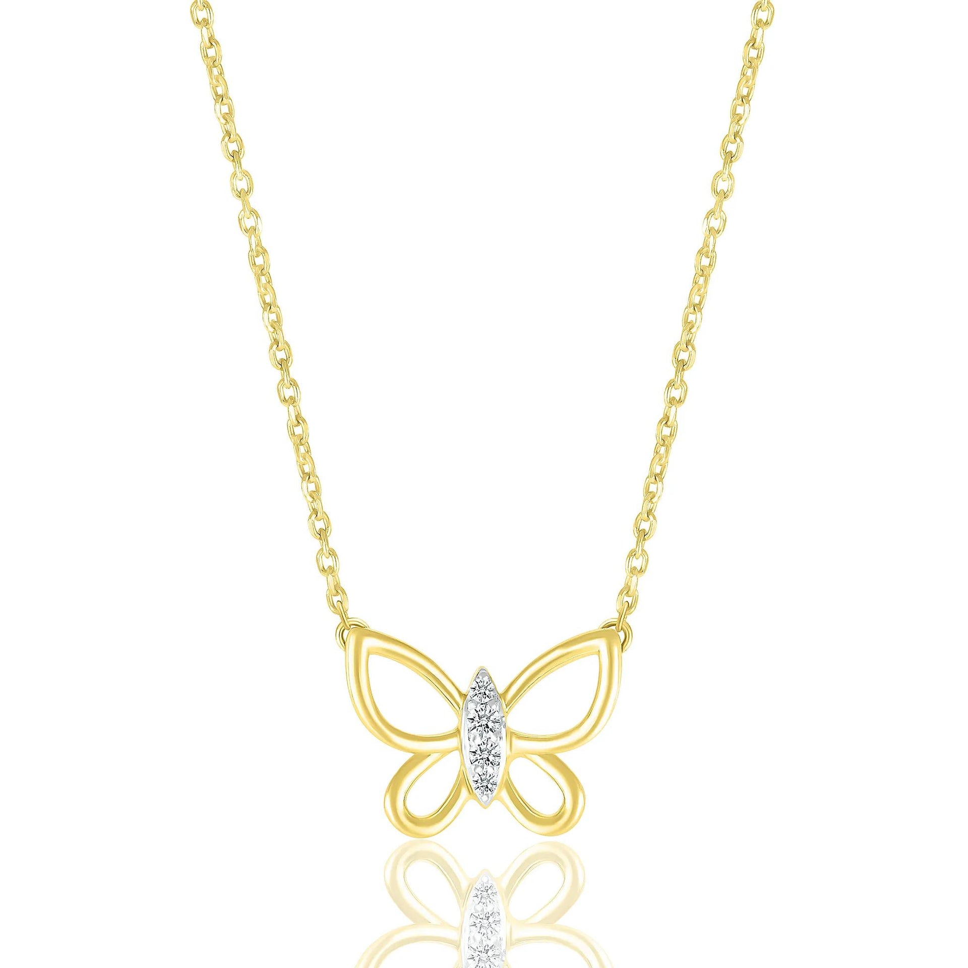 Diamond Accent Butterfly Necklace 10K Yellow Gold Size 17.5"