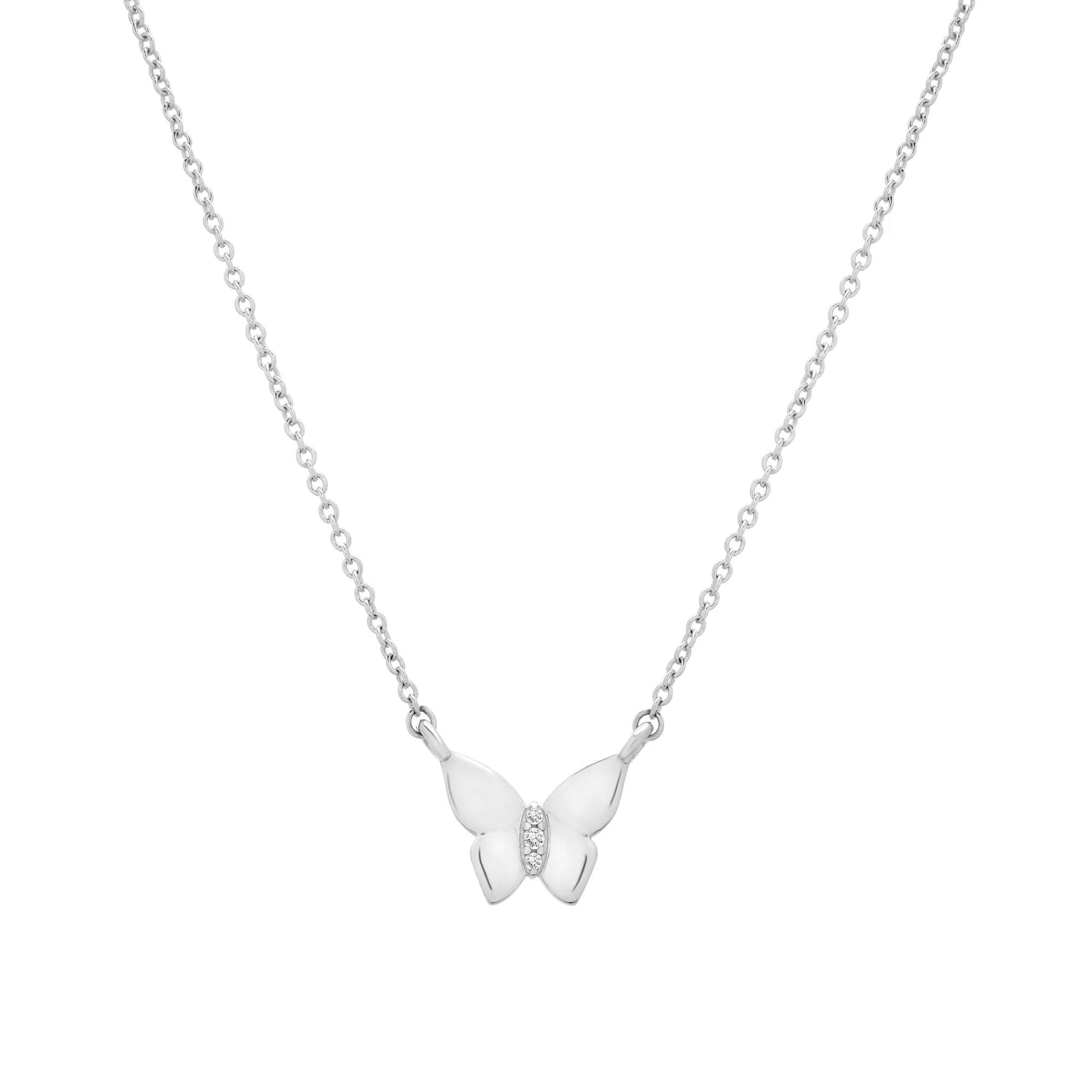Diamond Accent Butterfly Pendant Necklace .925 Sterling Silver White Size 17"