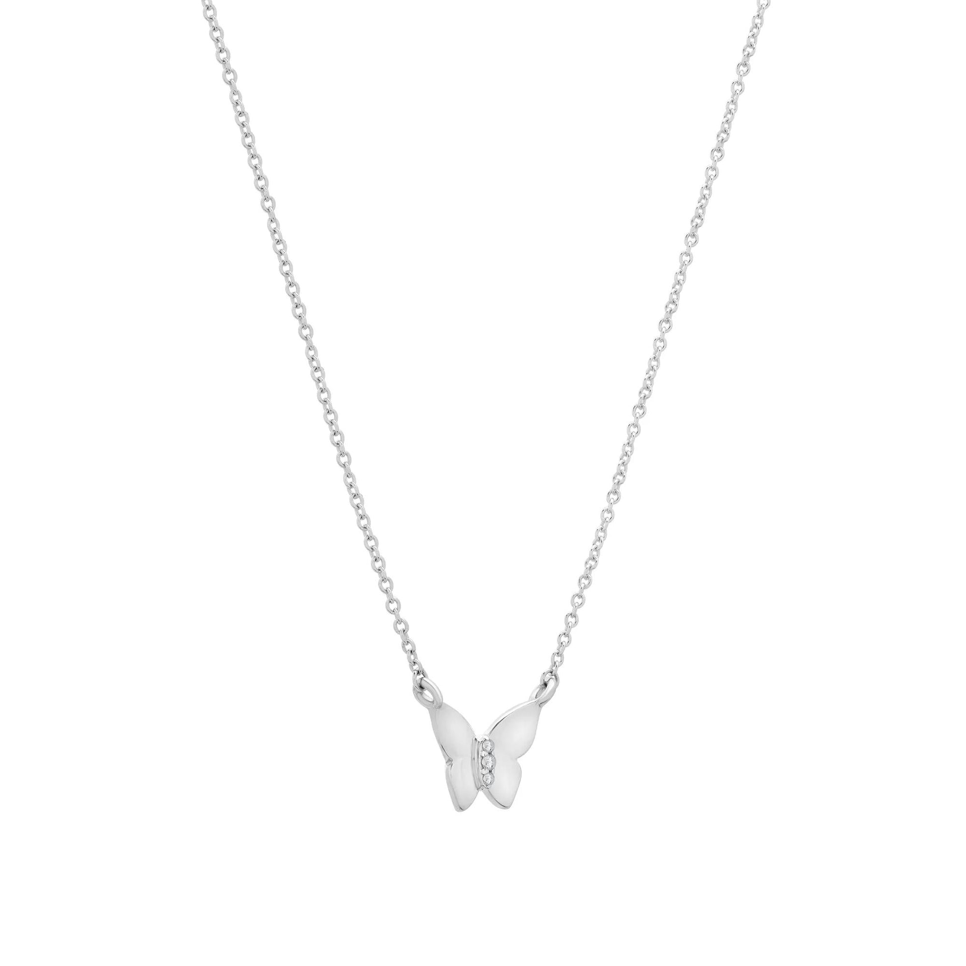 Diamond Accent Butterfly Pendant Necklace .925 Sterling Silver White Size 17"