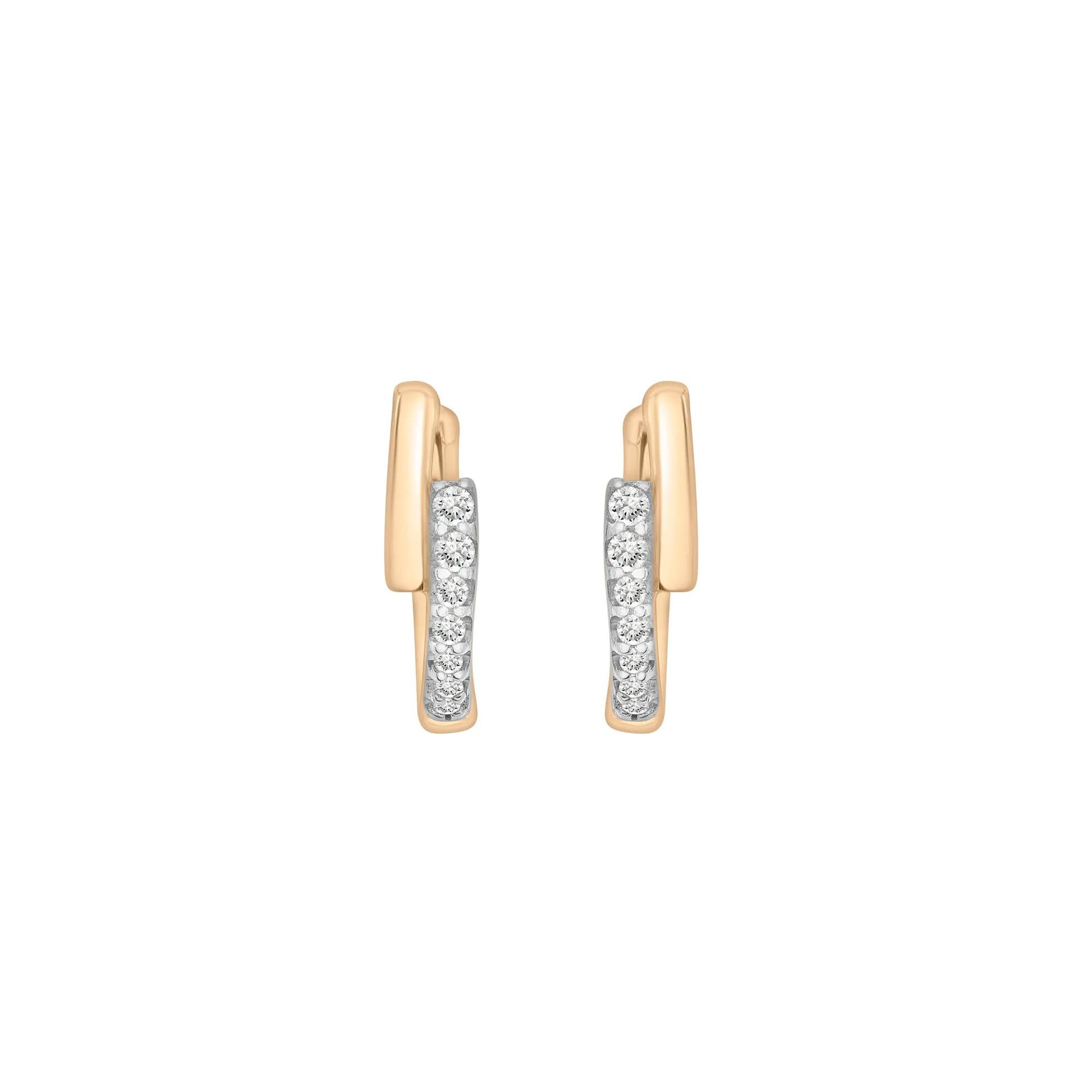 Diamond Accent Bypass Hoop Earrings 10K Yellow Gold Size 2.50mm