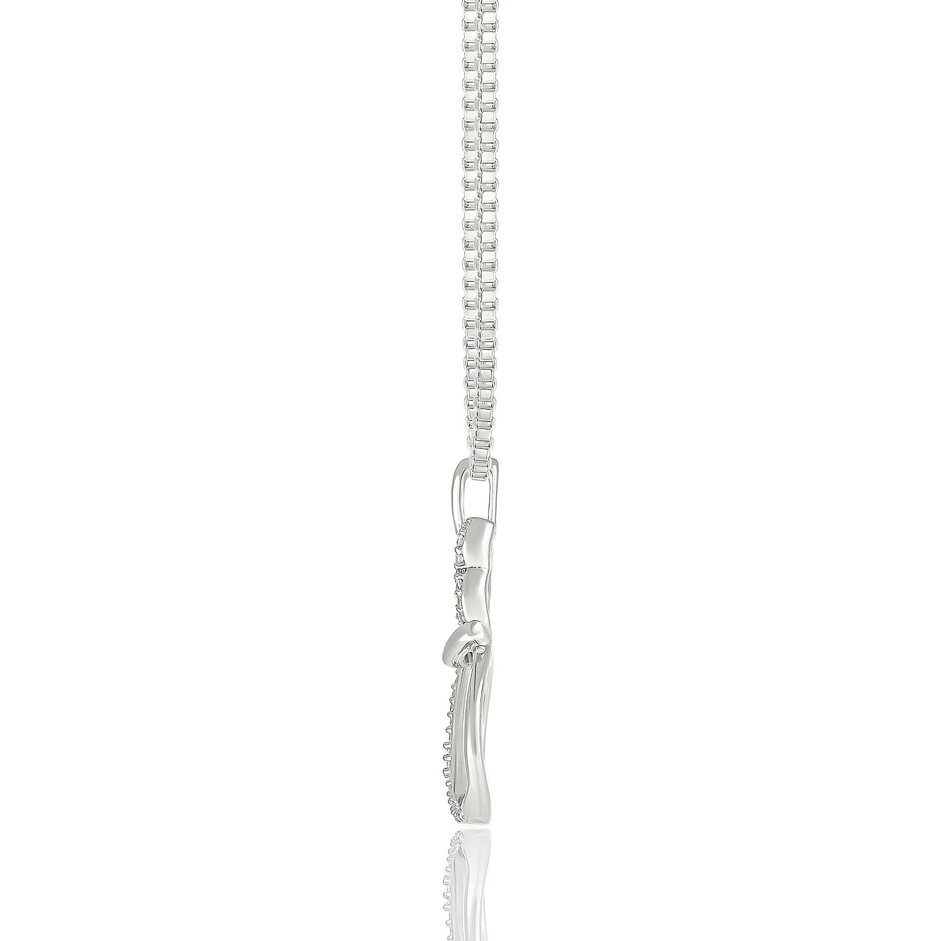 Diamond Accent Cat Pendant Necklace .925 Sterling Silver White Size 18"