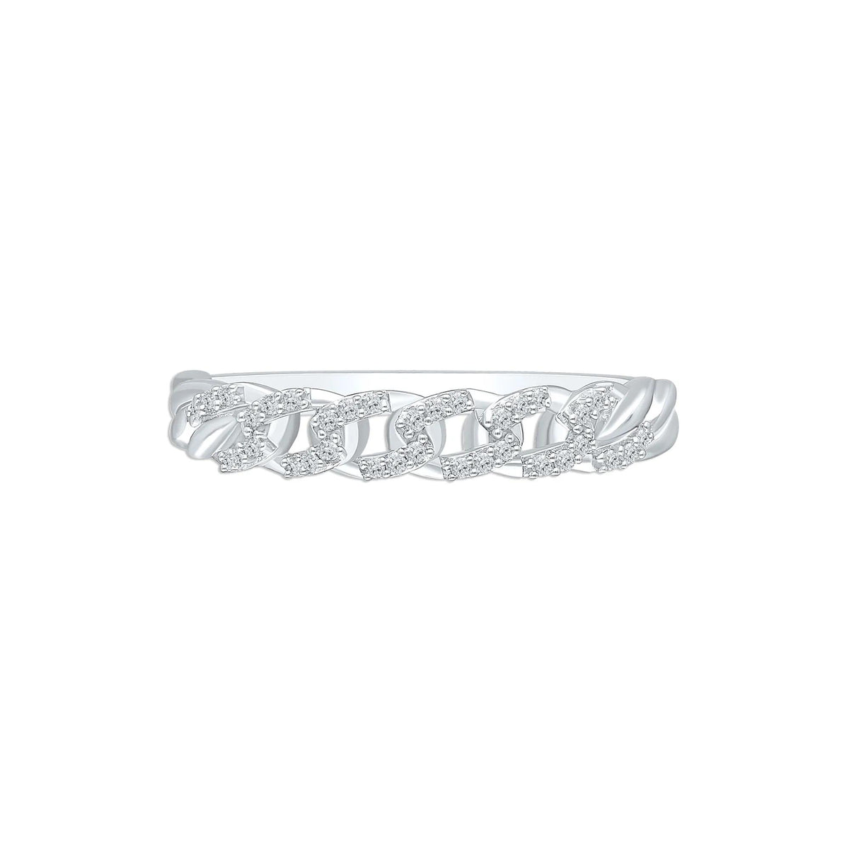 Diamond Accent Chain Link Band Ring .925 Sterling Silver White Size 8.5