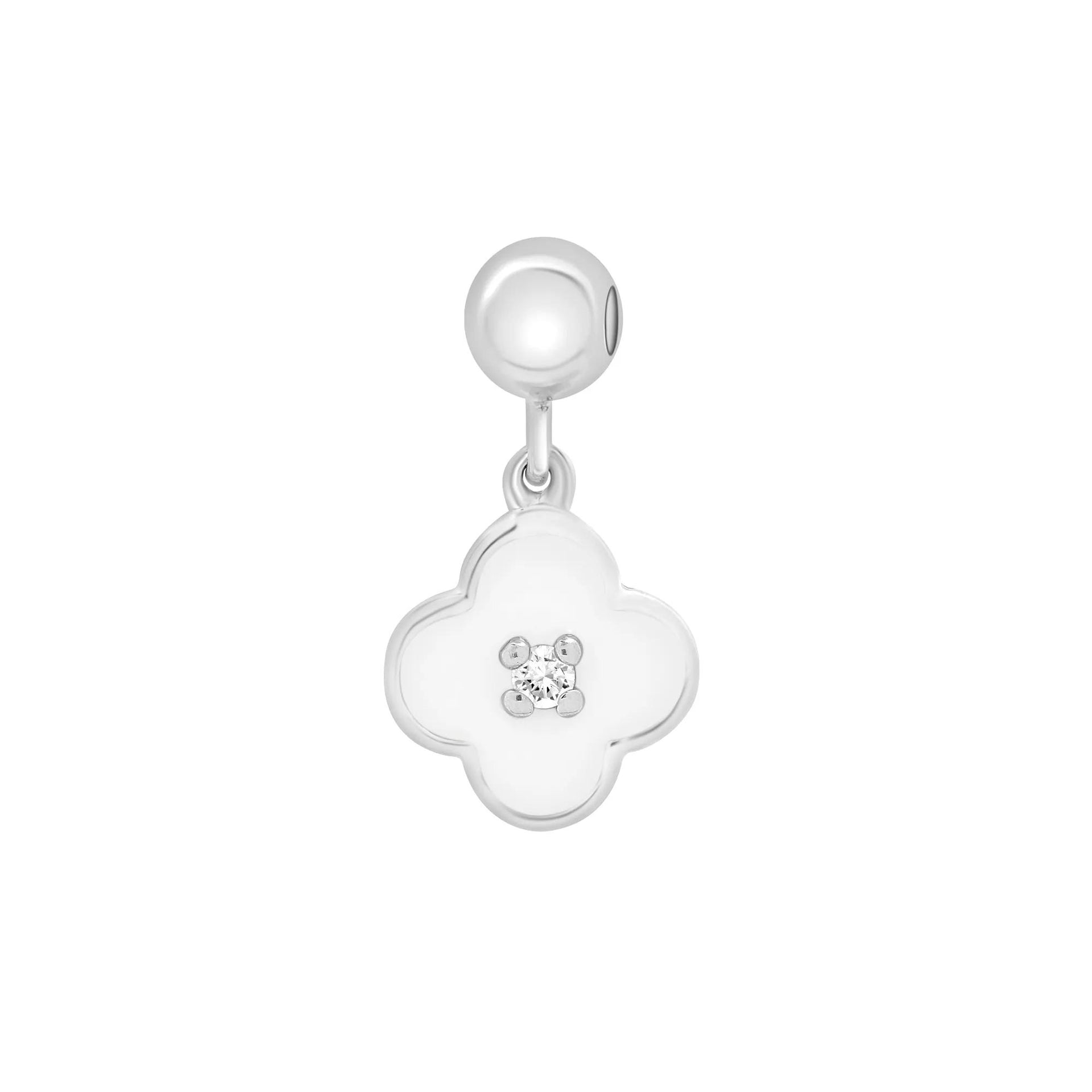 Diamond Accent Clover and Enamel Bead Charm .925 Sterling Silver White Size 14.50mm