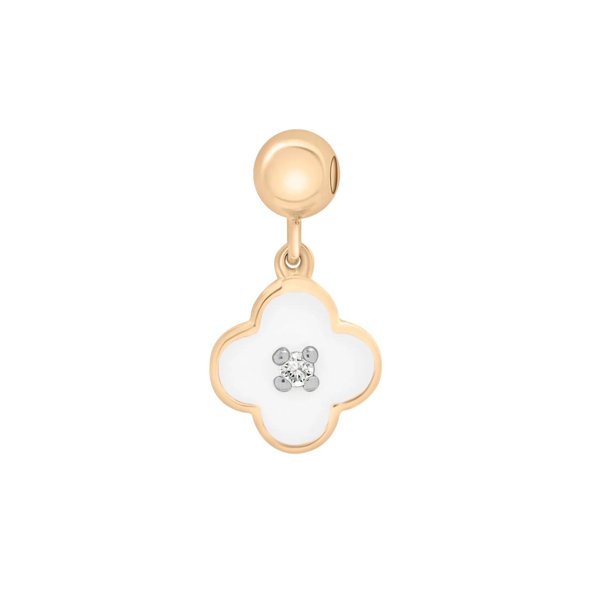 Diamond Accent Clover and Enamel Bead Charm Vermeil Yellow Size 14.50mm