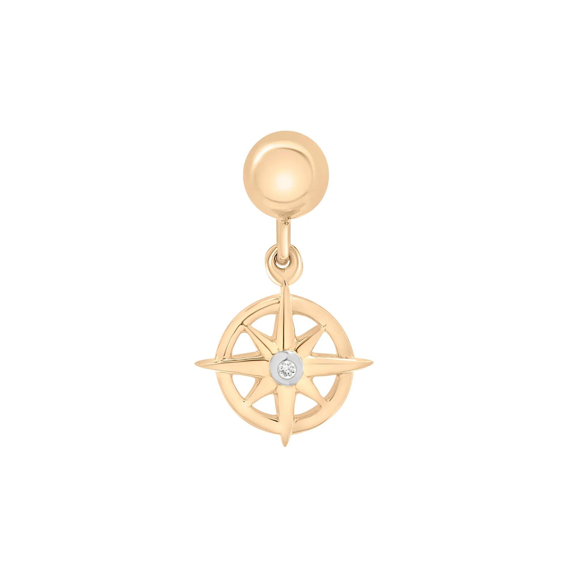 Diamond Accent Compass Bead Charm Vermeil Yellow Size 14.00mm