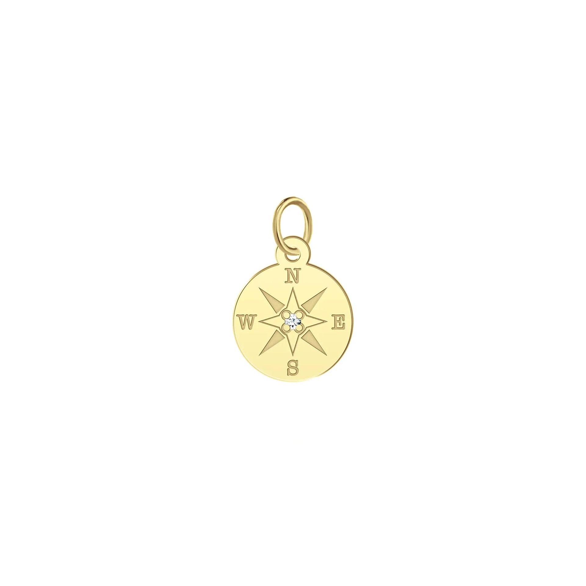 Diamond Accent Compass Charm 10K Yellow Gold Size 9.50mm