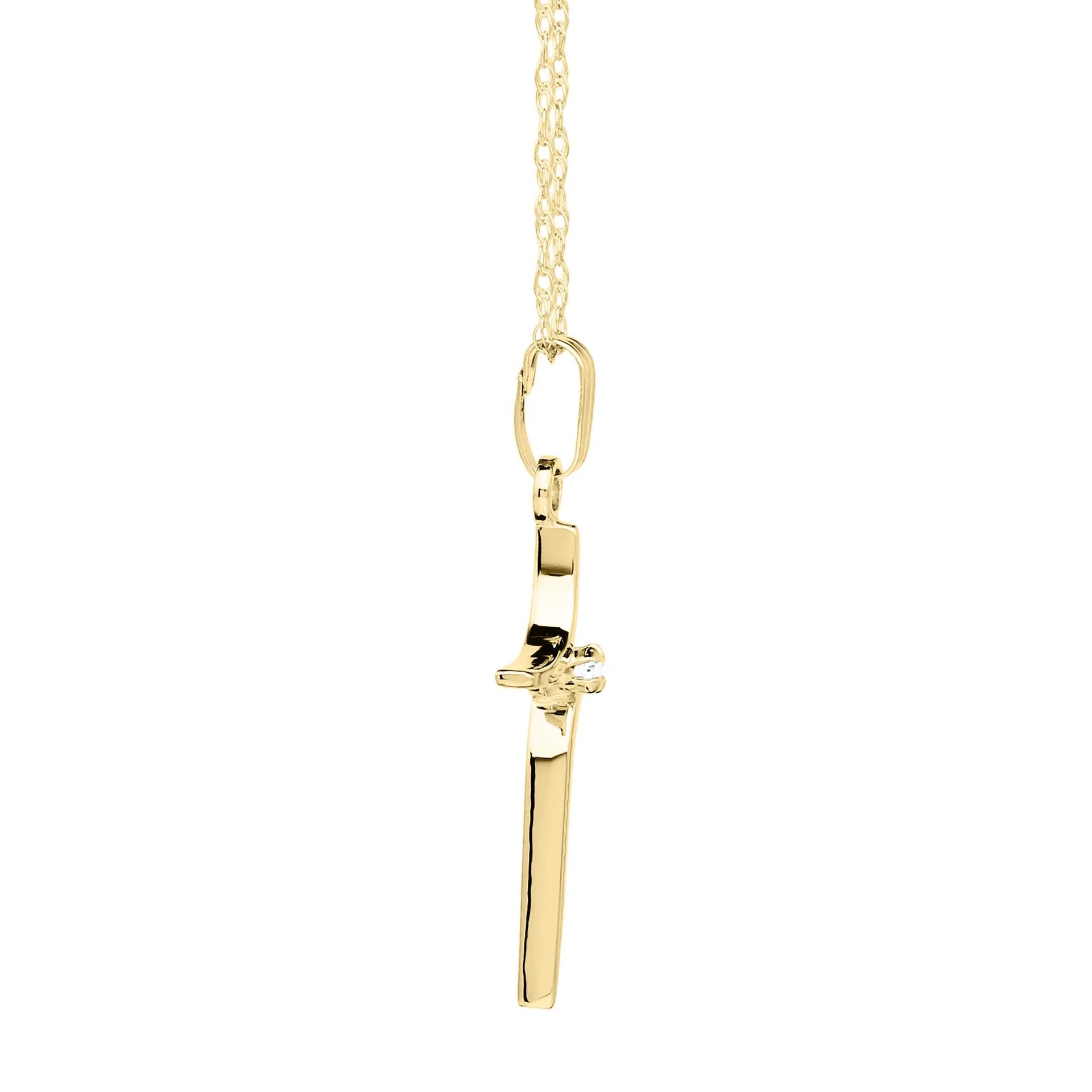 Diamond Accent Cross Pendant Necklace 14K Yellow Gold