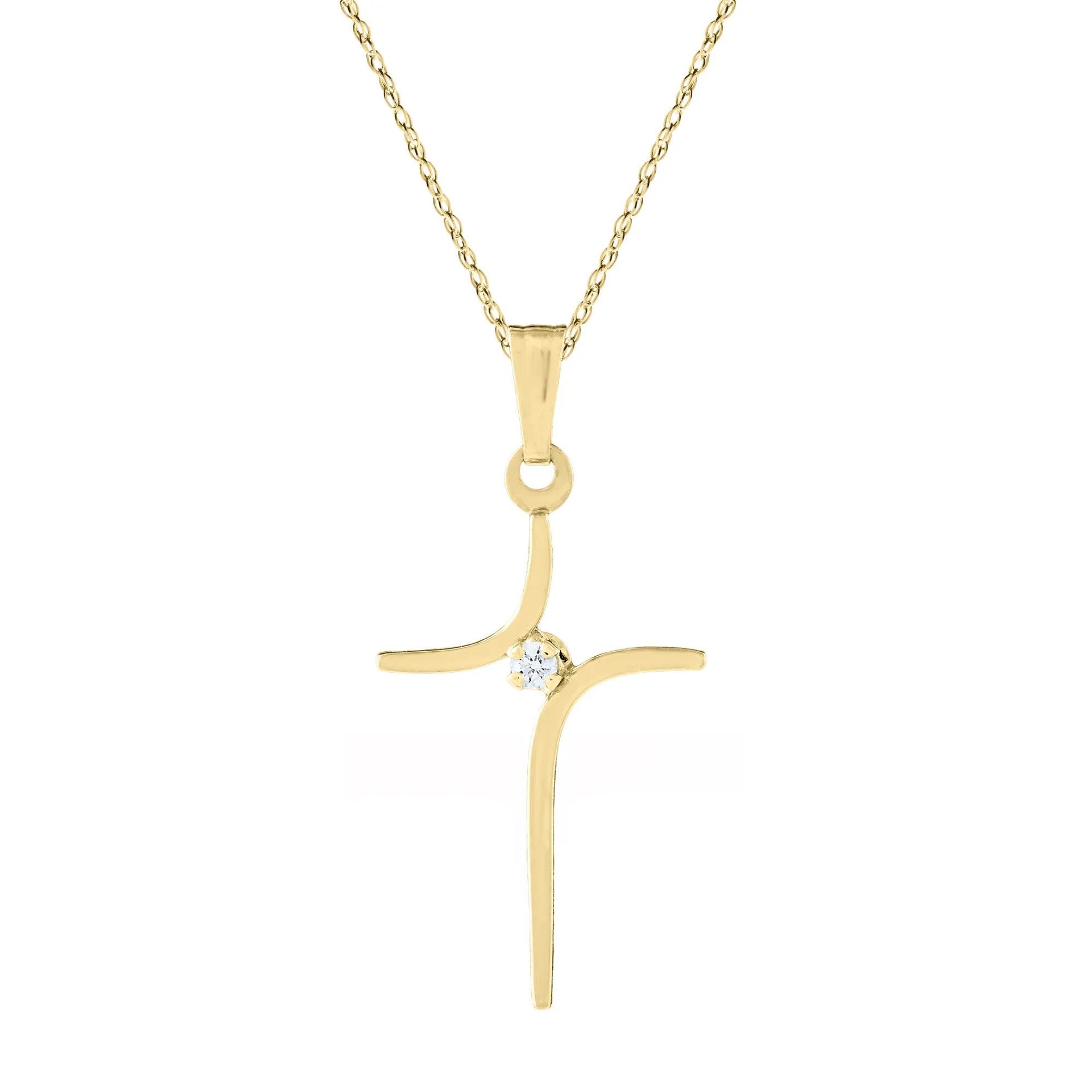 Diamond Accent Cross Pendant Necklace 14K Yellow Gold