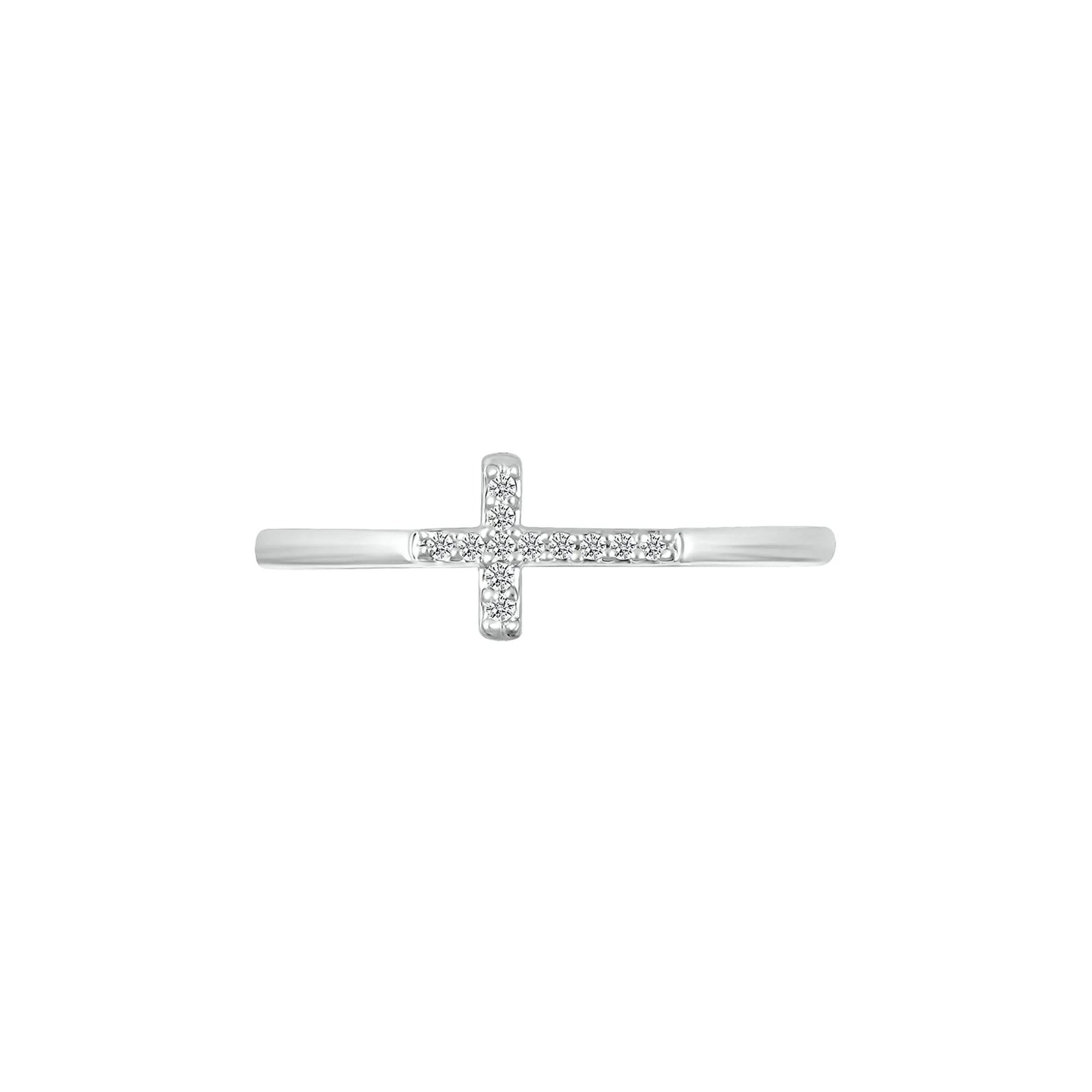 Diamond Accent Cross Ring .925 Sterling Silver White Size 8.5