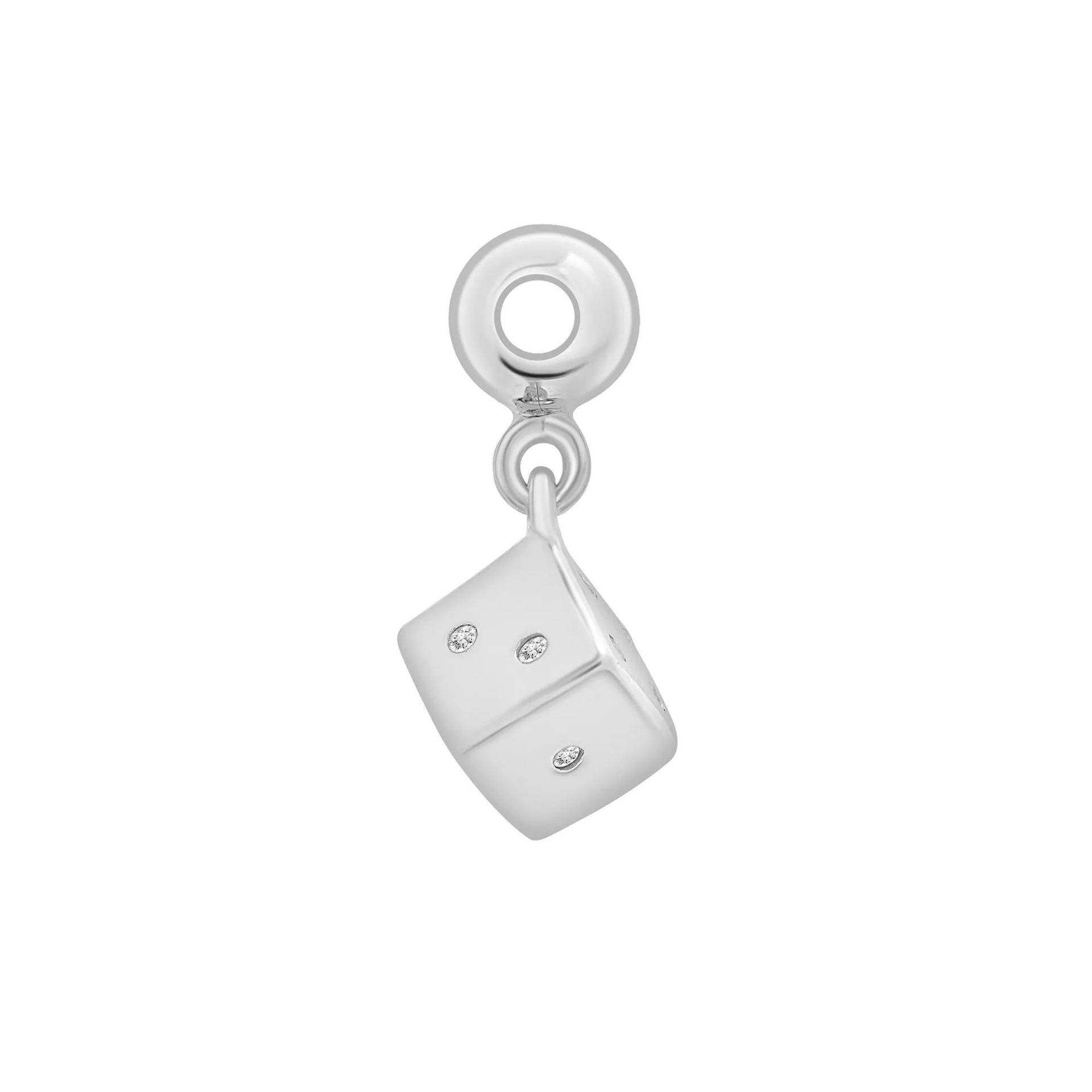 Diamond Accent Dice Bead Charm .925 Sterling Silver White Size 12.80mm